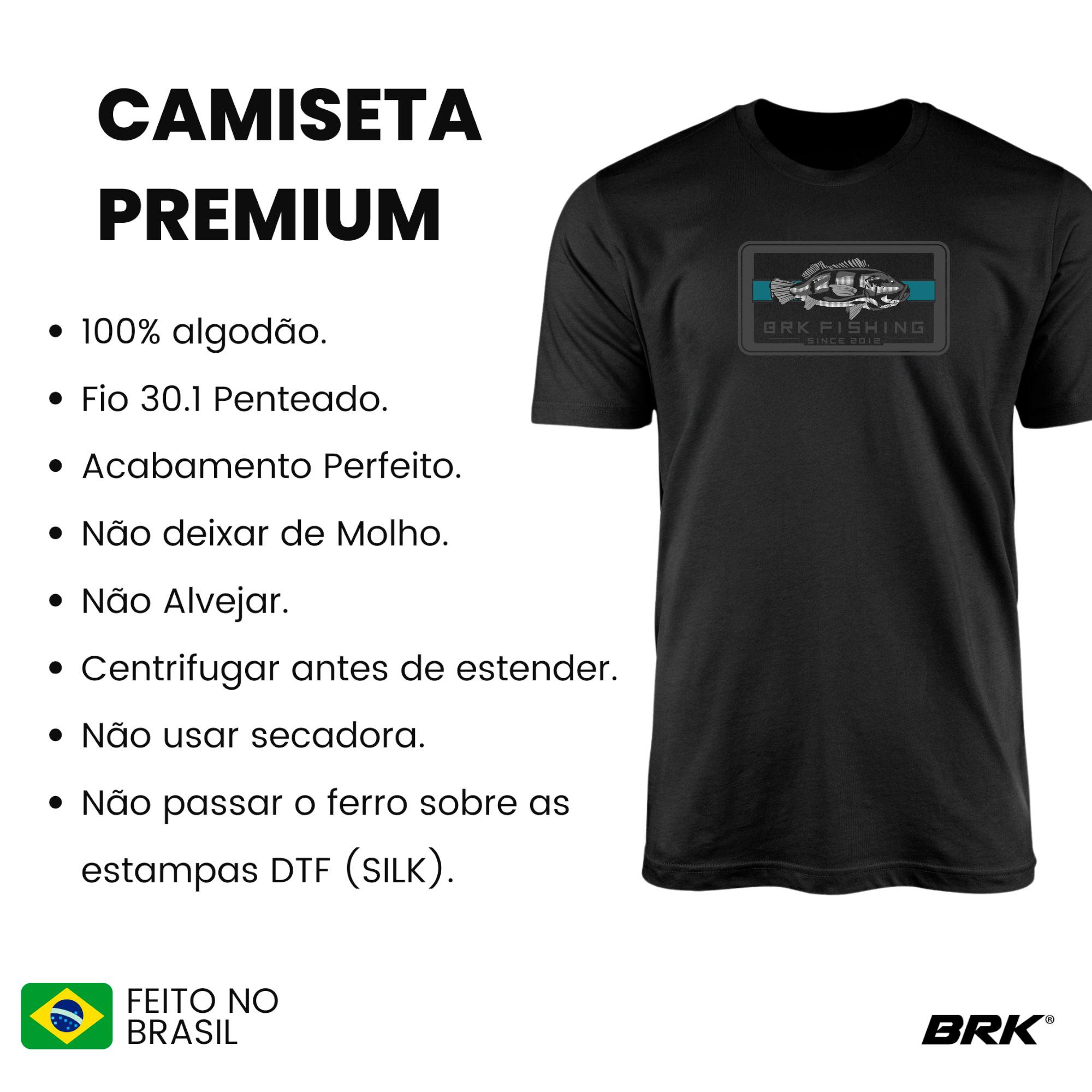 Camiseta de Pesca Brk Fishing Since 2012 Tucunaré com Algodão Premium
