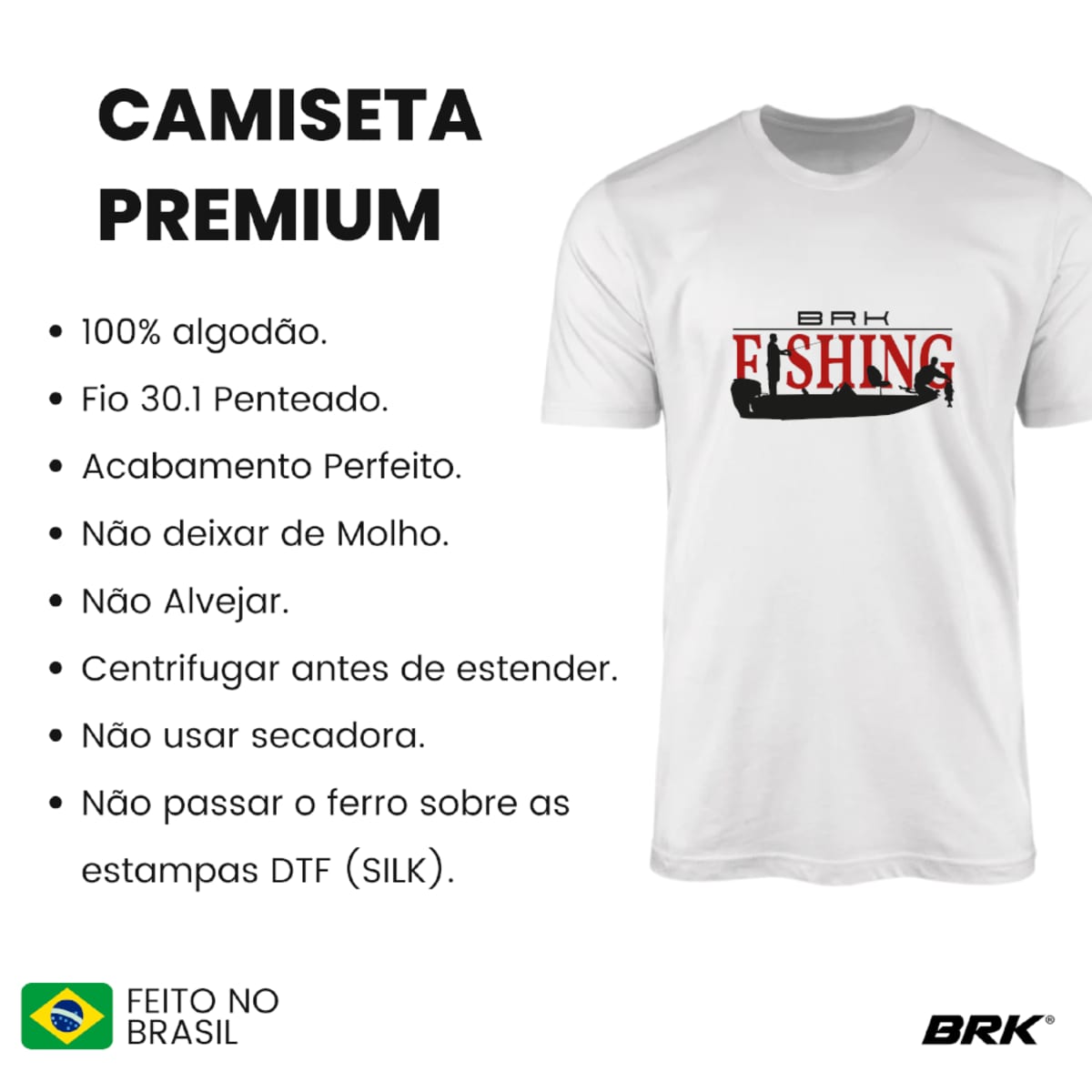 Camiseta de Pesca Brk Fishing Pescador com Algodão Premium