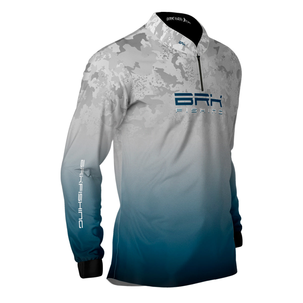 Camisa de Pesca Brk Cinza e Azul Camuflado com Proteção UV50+