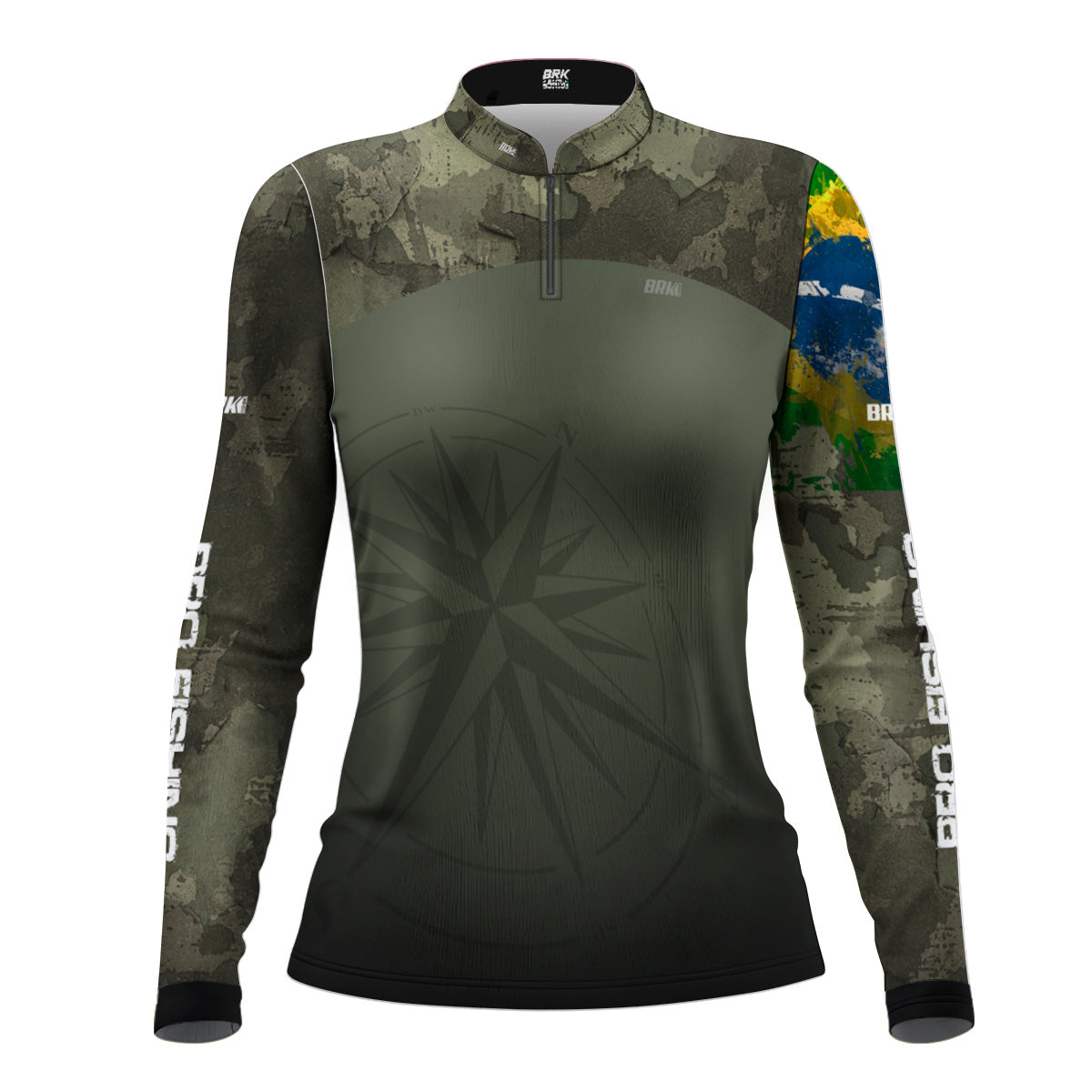 Camisa Feminina  Agro Brk Bussola Brasil Camuflada com Proteção Solar UV50+