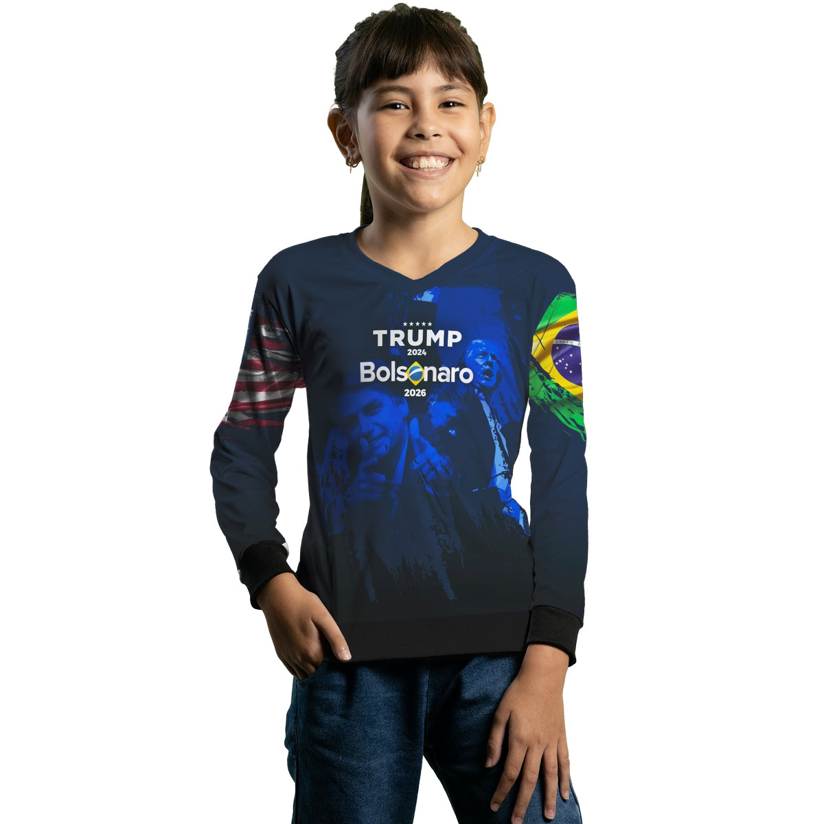 Camisa de Pesca Infantil Brk Trump e Bolsonaro com Proteção Solar UV50+