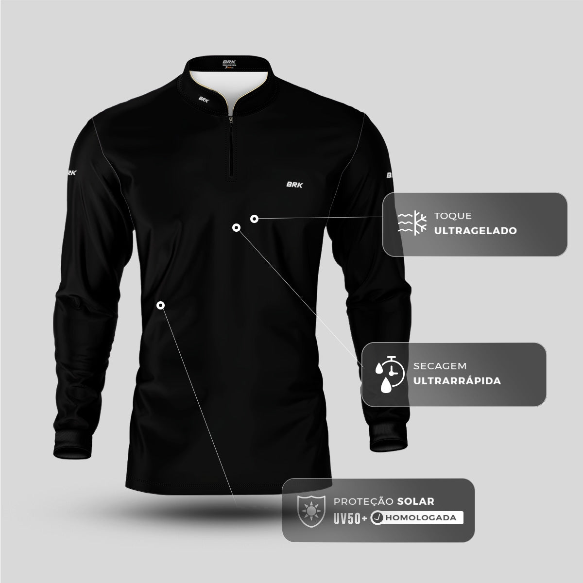 Camisa de Motociclismo Brk Casual Unissex Basic Preta com Proteção Solar UV50+