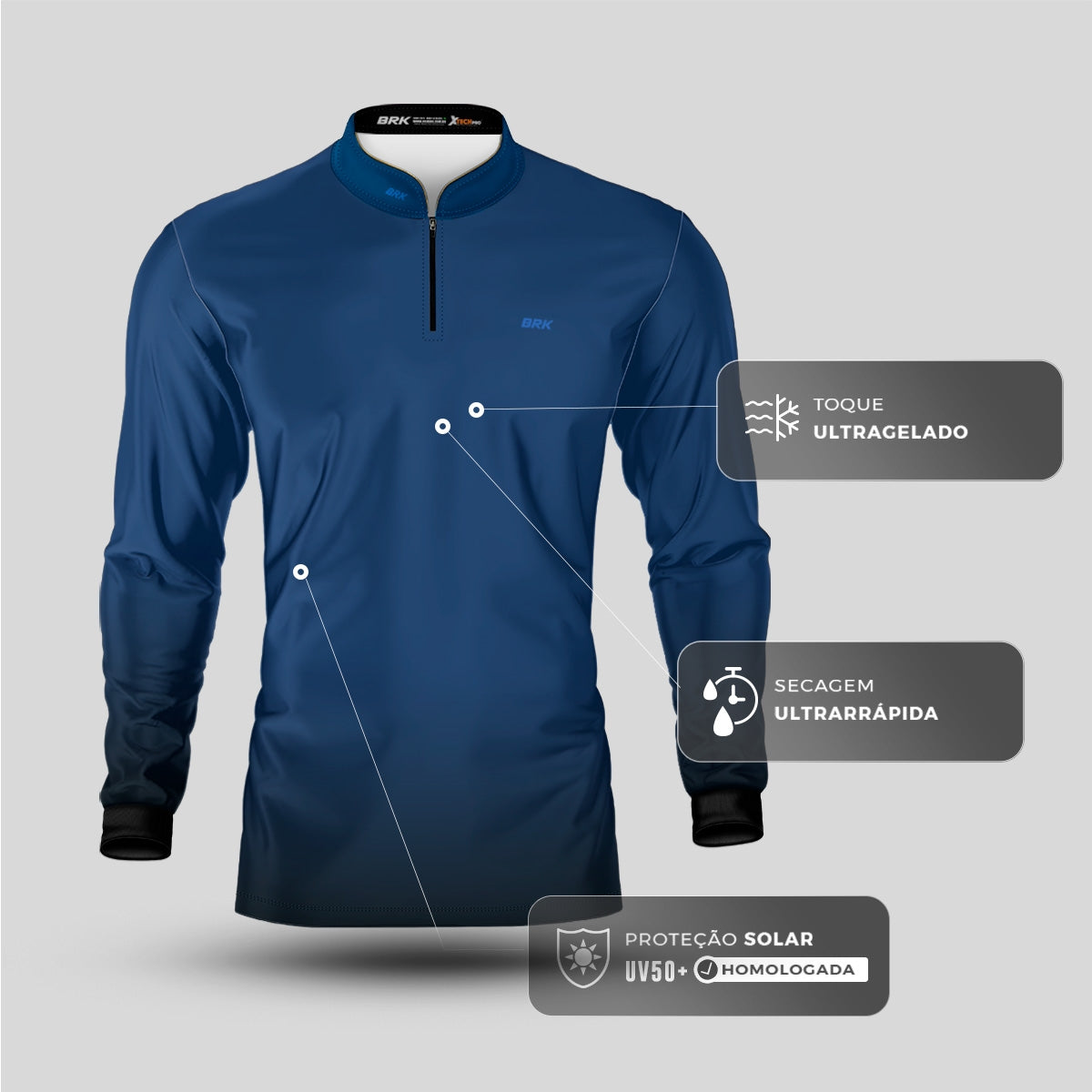 Camisa Agro Brk Unissex Basic Azul Naval com Proteção Solar UV50+