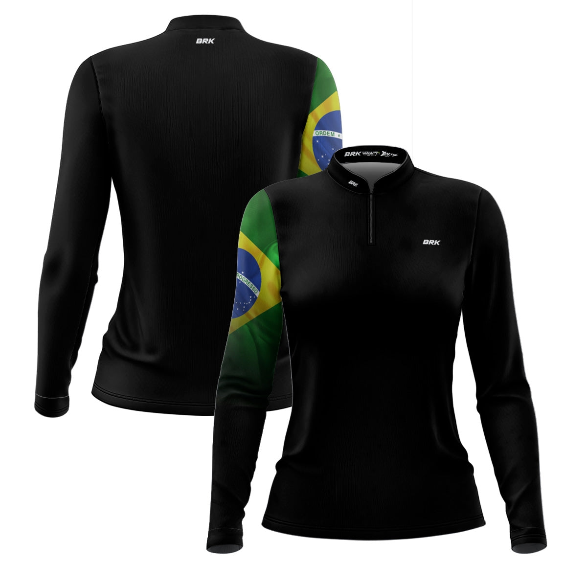 Camisa Feminina Brk Preta Bandeira do Brasil com Proteção Solar UV50 Envio Imediato