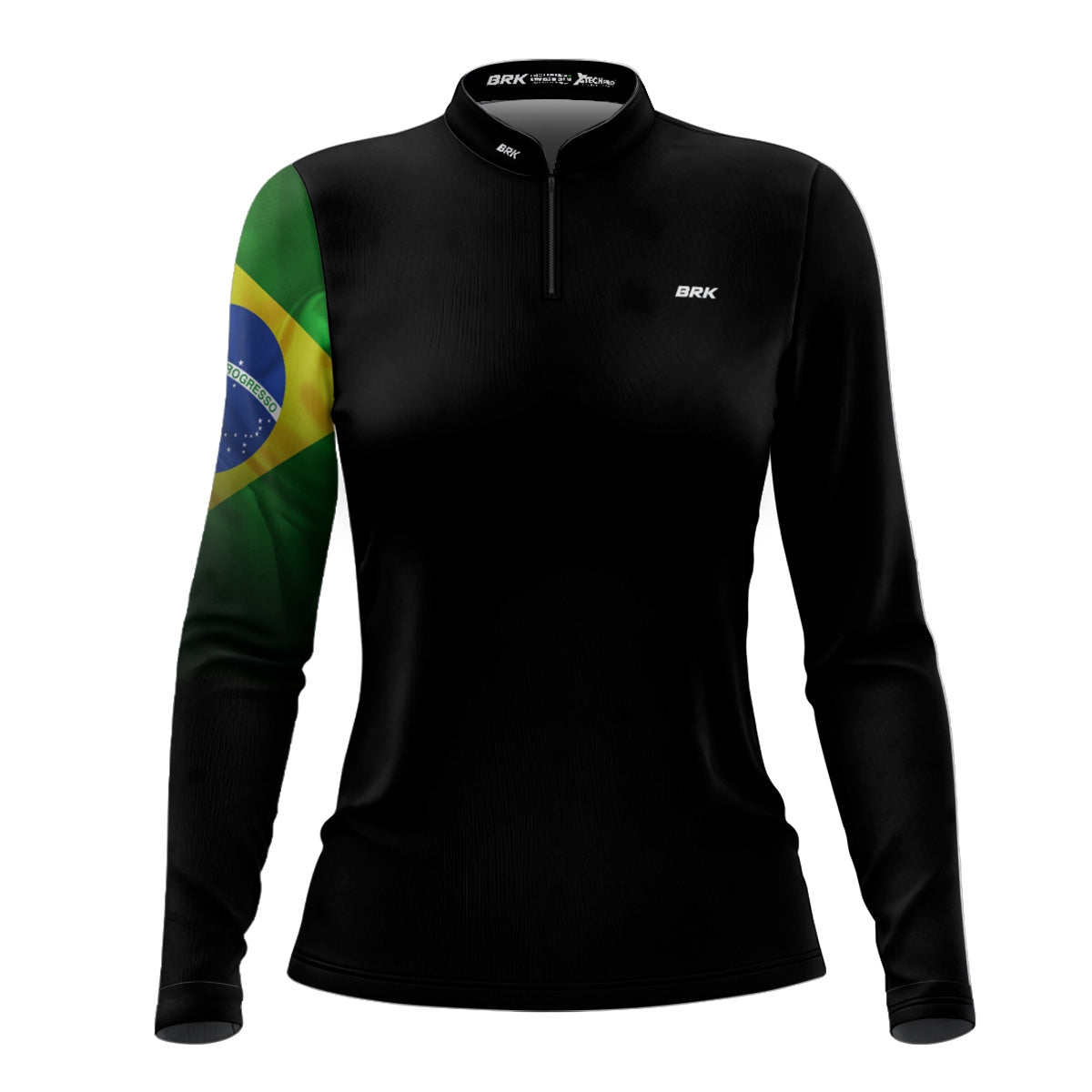 Camisa Feminina Brk Preta Bandeira do Brasil com Proteção Solar UV50 Envio Imediato