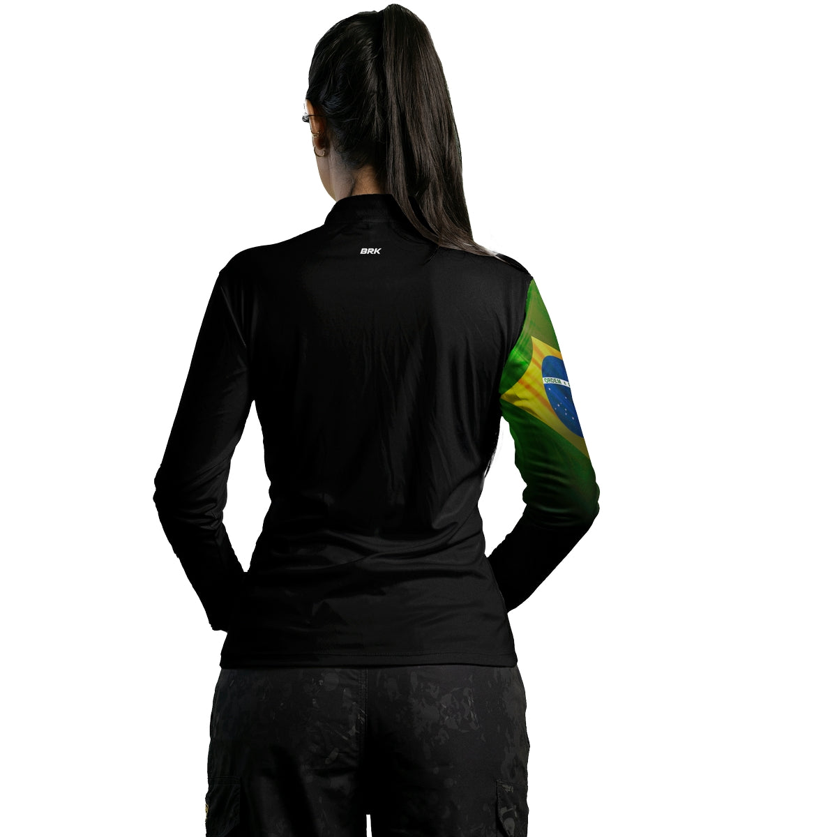 Camisa Feminina Brk Preta Bandeira do Brasil com Proteção Solar UV50 Envio Imediato
