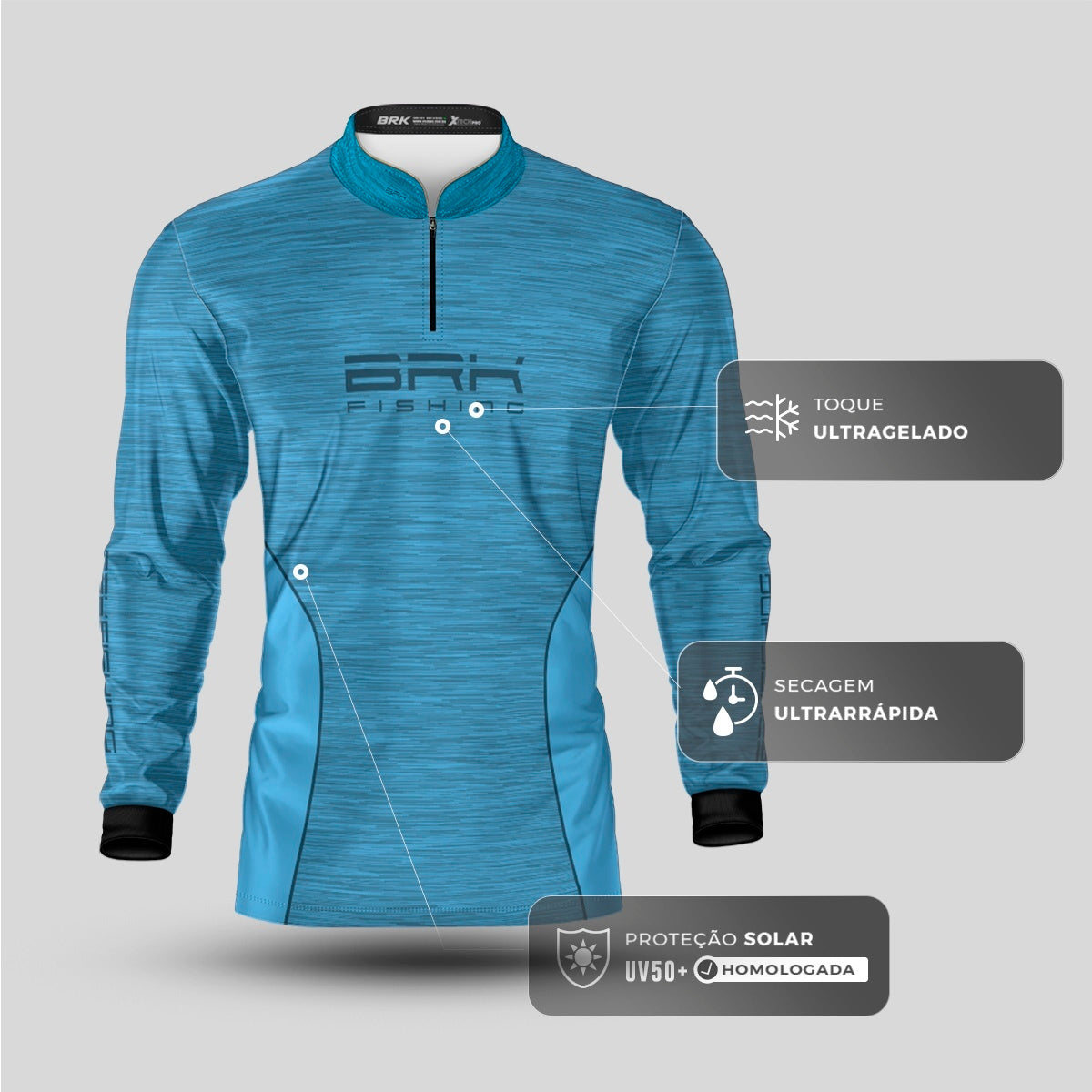 Camisa de Pesca Brk Fishing Azul Claro Mesclado com UV50+