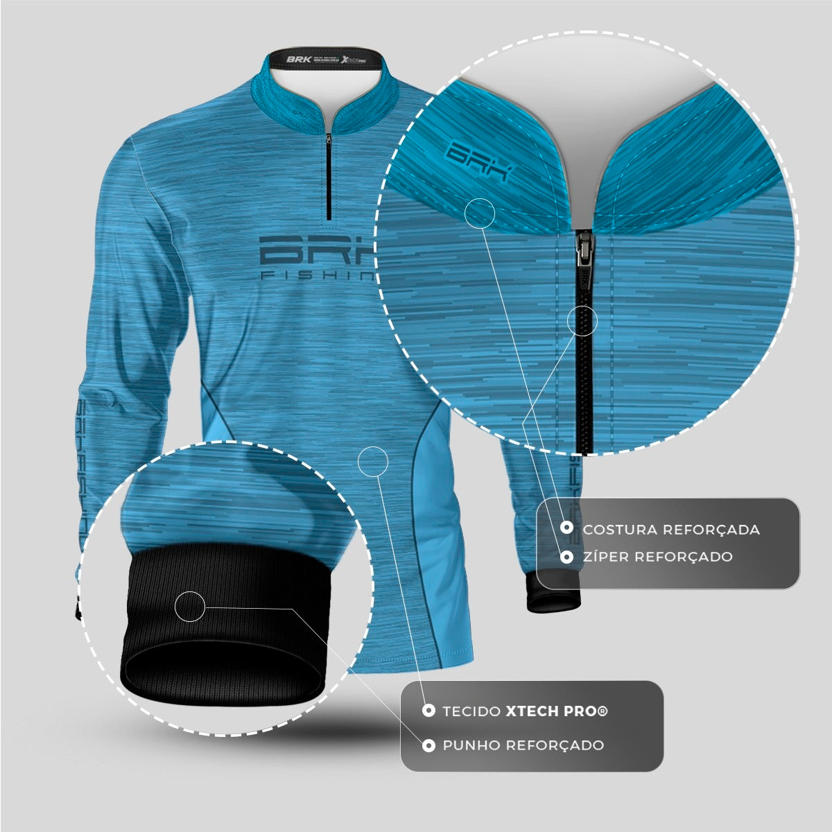 Camisa de Pesca Brk Fishing Azul Claro Mesclado com UV50+