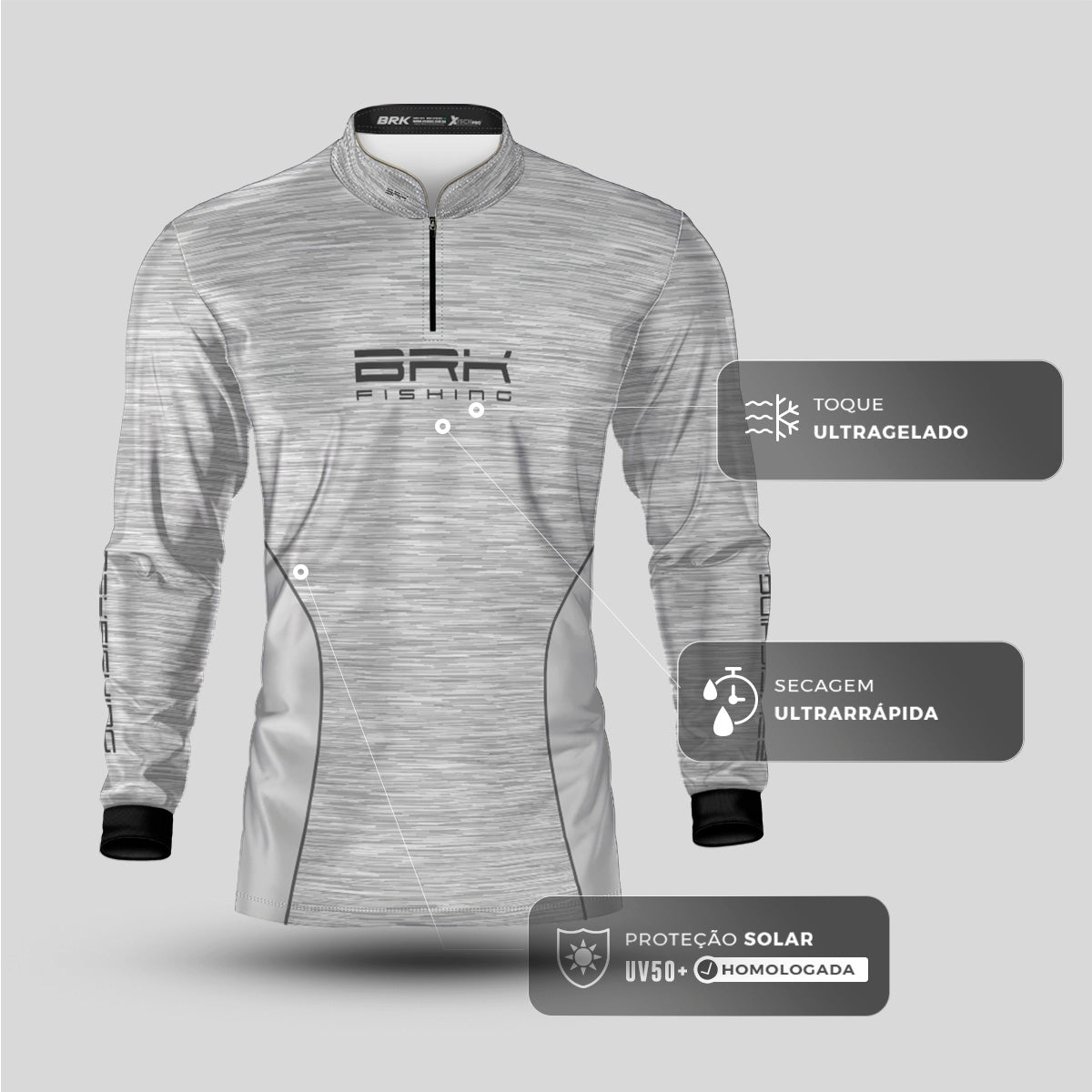 Camisa de Pesca Brk Fishing Branco Mesclado com UV50+