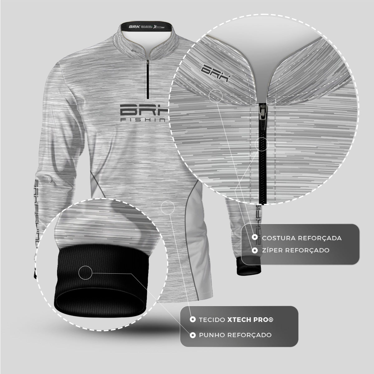 Camisa de Pesca Brk Fishing Branco Mesclado com UV50+