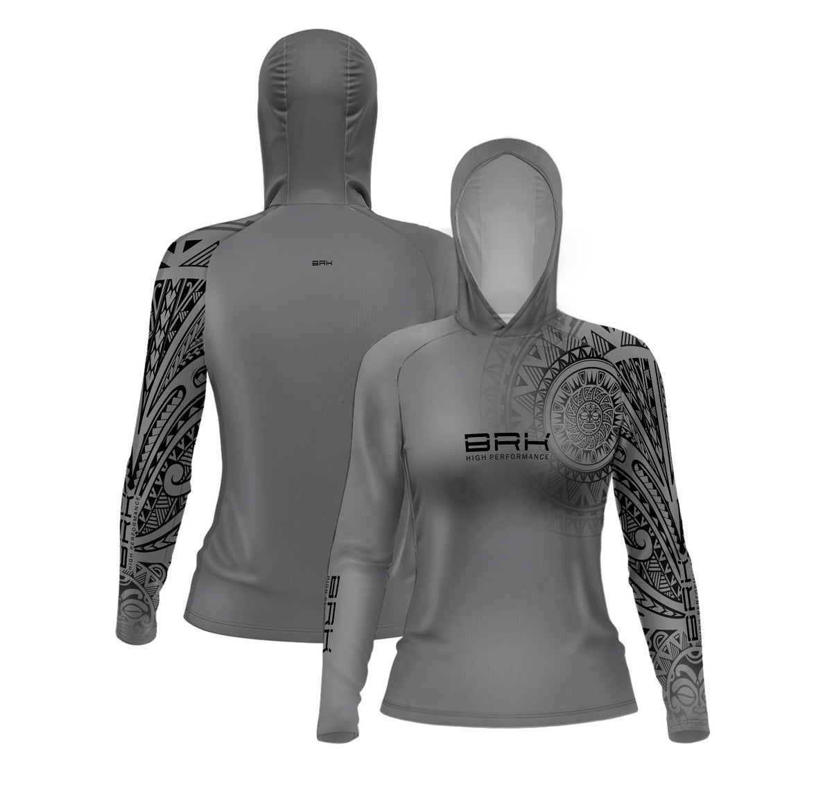 Camisa com Capuz Feminina Brk Maori Cinza com Preto com Proteção Solar UV50+