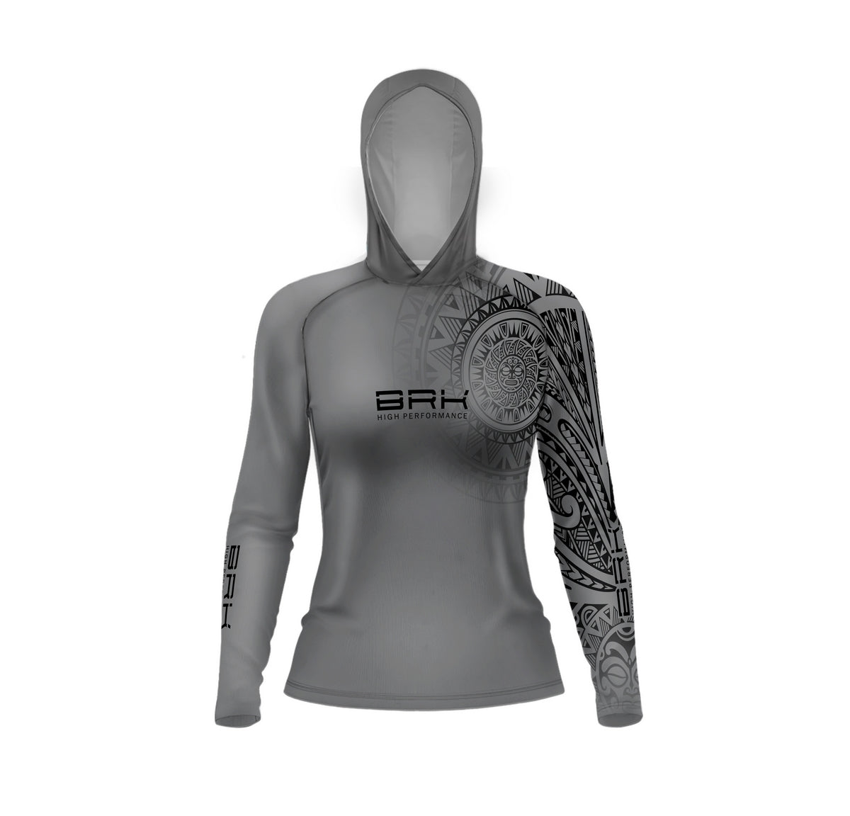 Camisa com Capuz Feminina Brk Maori Cinza com Preto com Proteção Solar UV50+