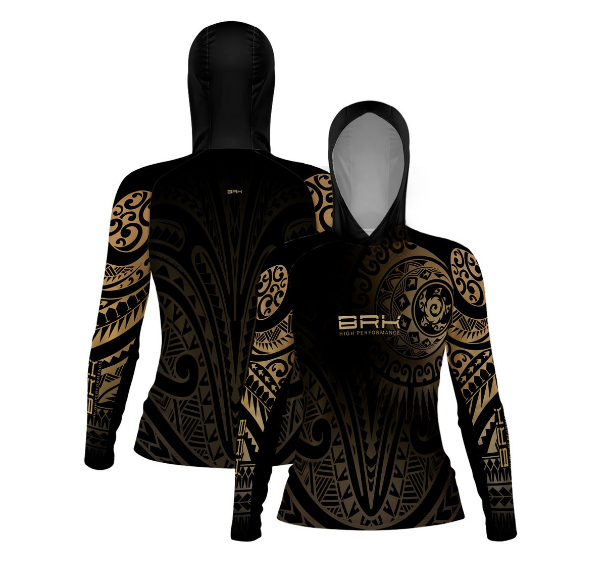 Camisa com Capuz Feminina Brk Maori Bege e Preto com Proteção Solar UV50+