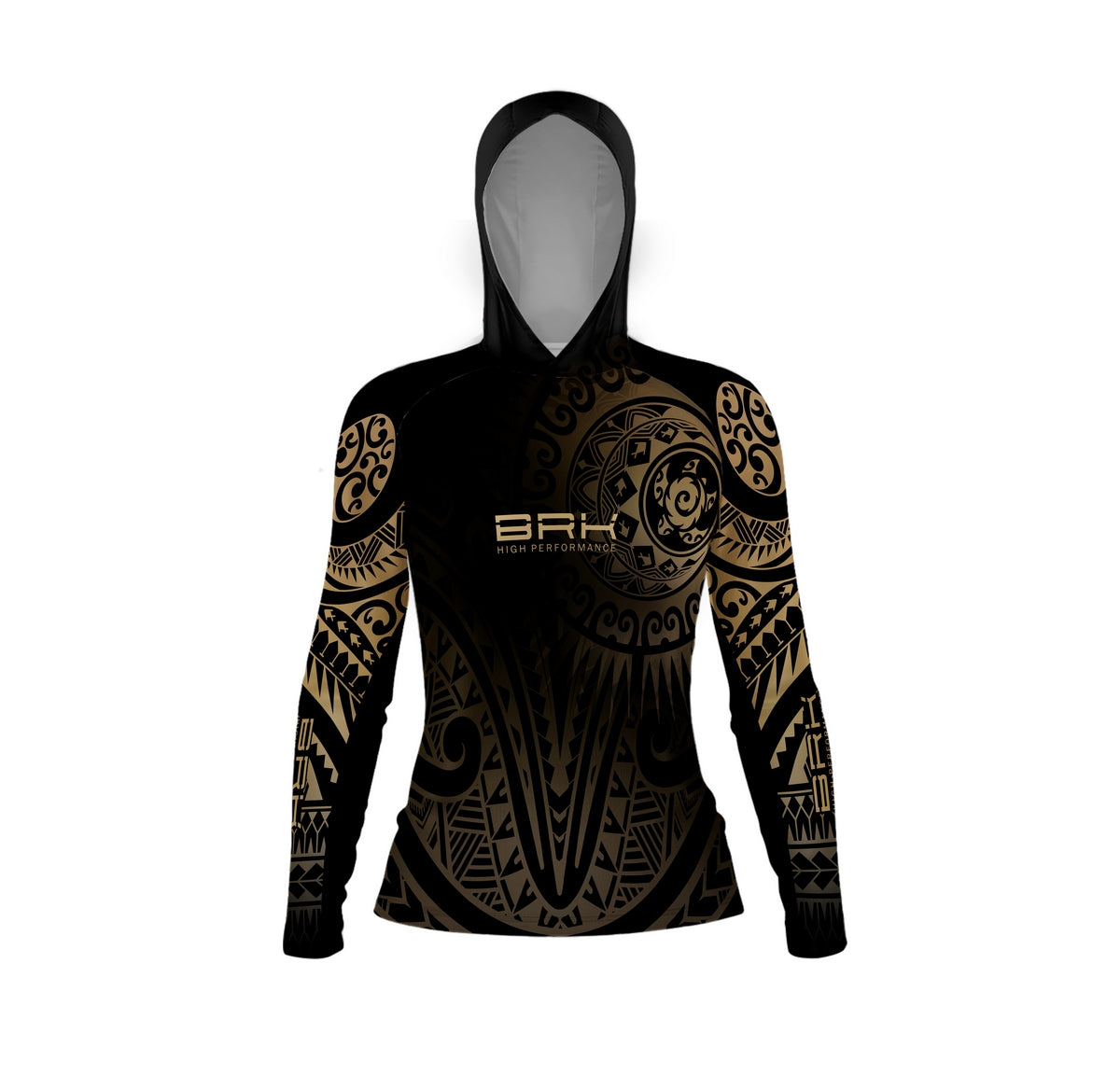 Camisa com Capuz Feminina Brk Maori Bege e Preto com Proteção Solar UV50+