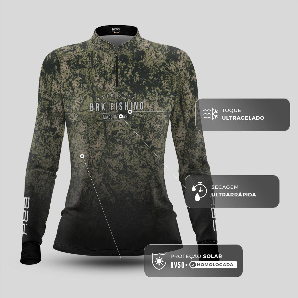 Camisa de Pesca Feminina Brk Camo Fishing com Proteção UV50+