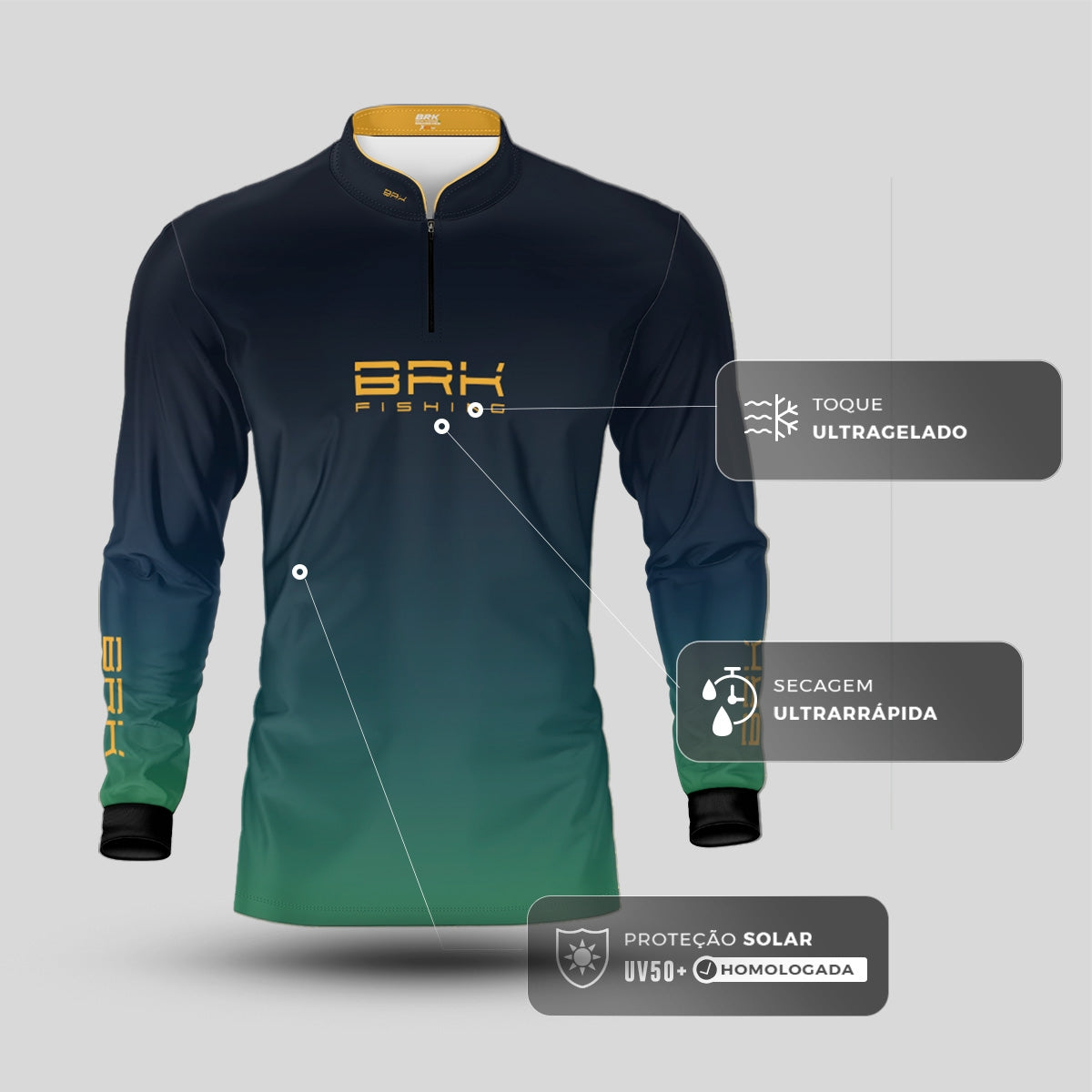 Camisa de Pesca Brk Degradê Peixe Dourado com Proteção UV50+