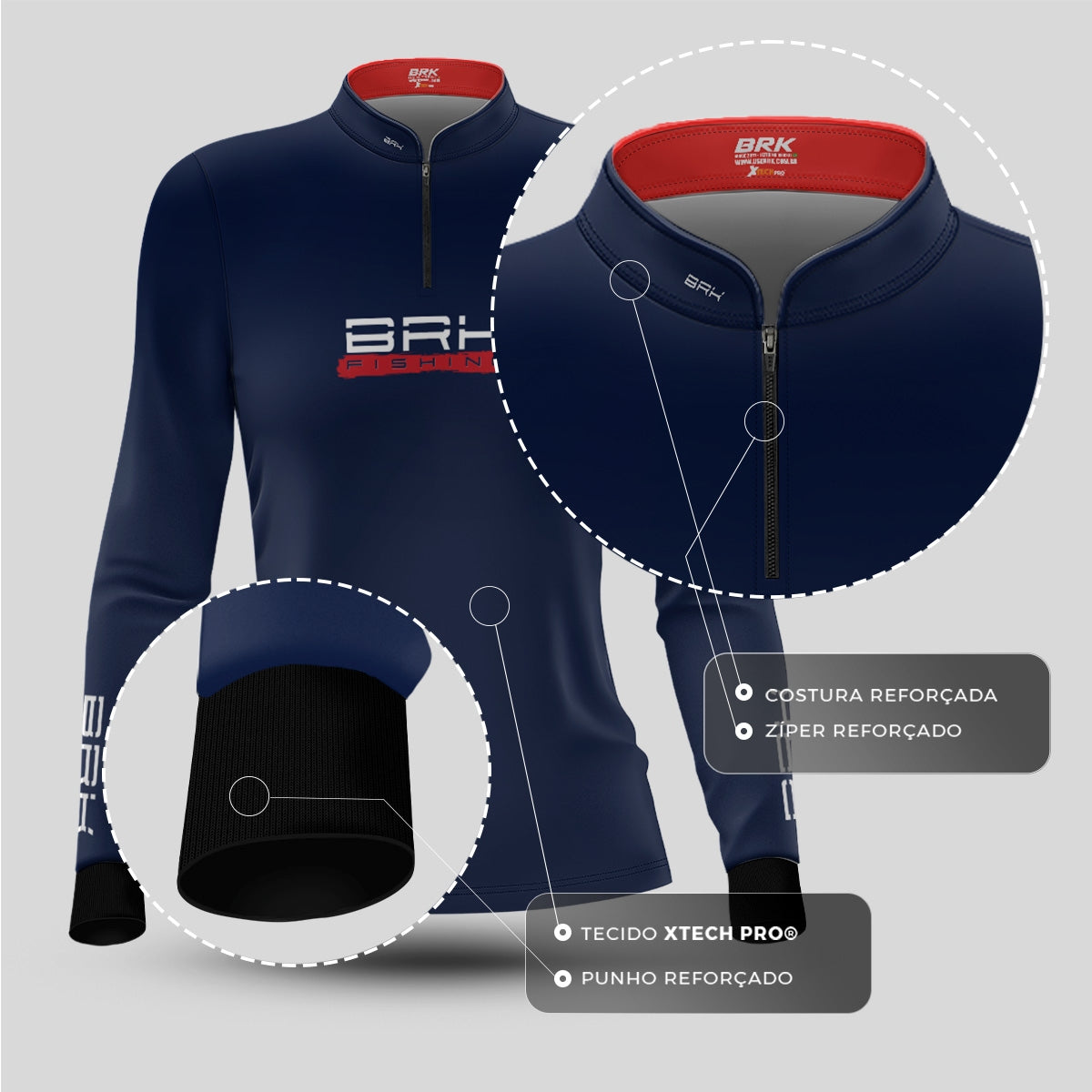 Camisa de Pesca Feminina Brk Azul Isca Artificial com Proteção UV50+