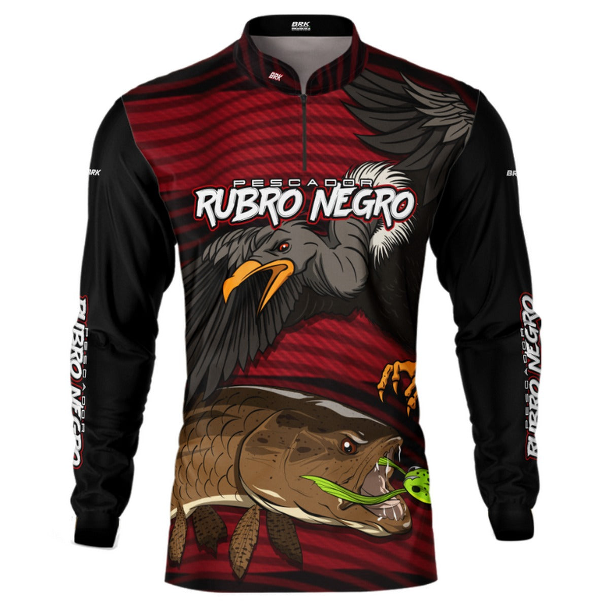 Camisa de Pesca Brk Pescador Rubro Negro Traíra com UV50+