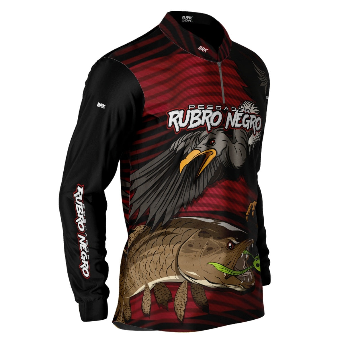 Camisa de Pesca Brk Pescador Rubro Negro Traíra com UV50+