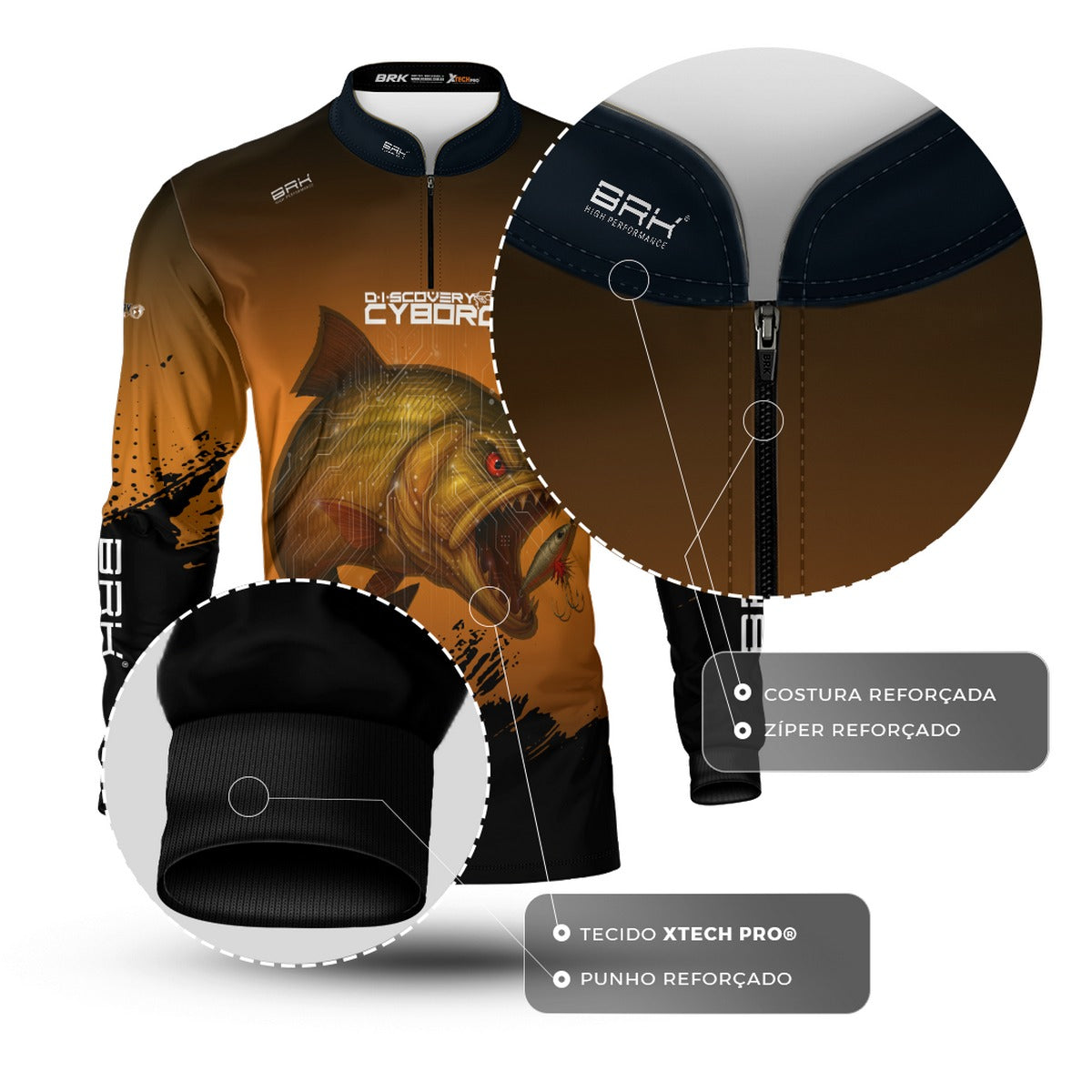 Camisa de Pesca Brk Cyborg Dourado Laranja com Proteção UV50+