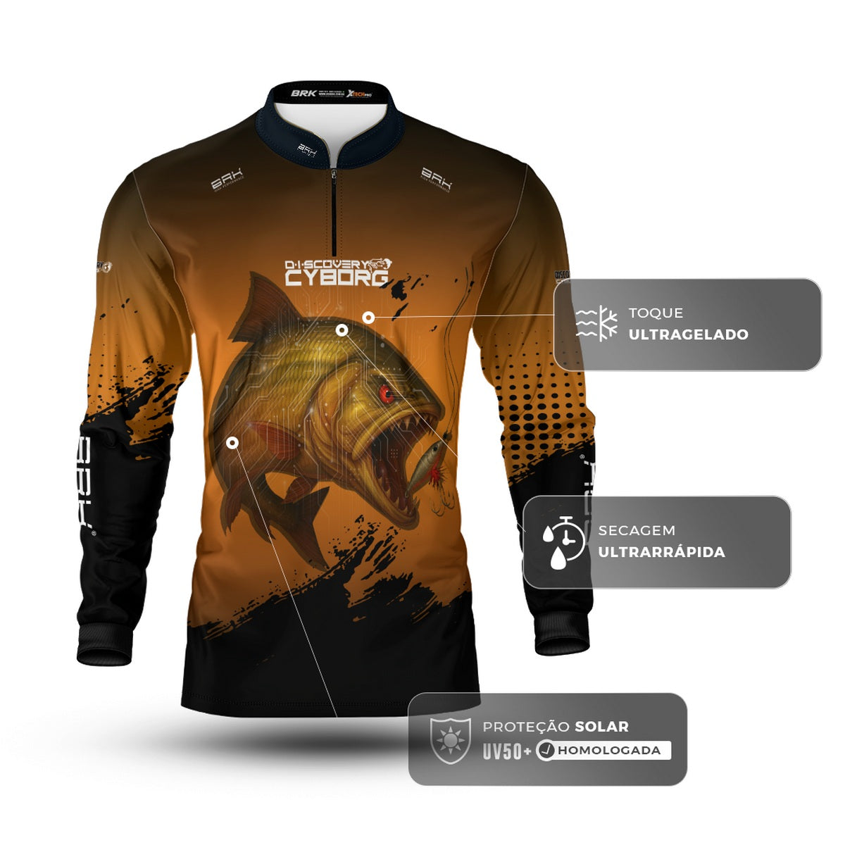 Camisa de Pesca Brk Cyborg Dourado Laranja com Proteção UV50+