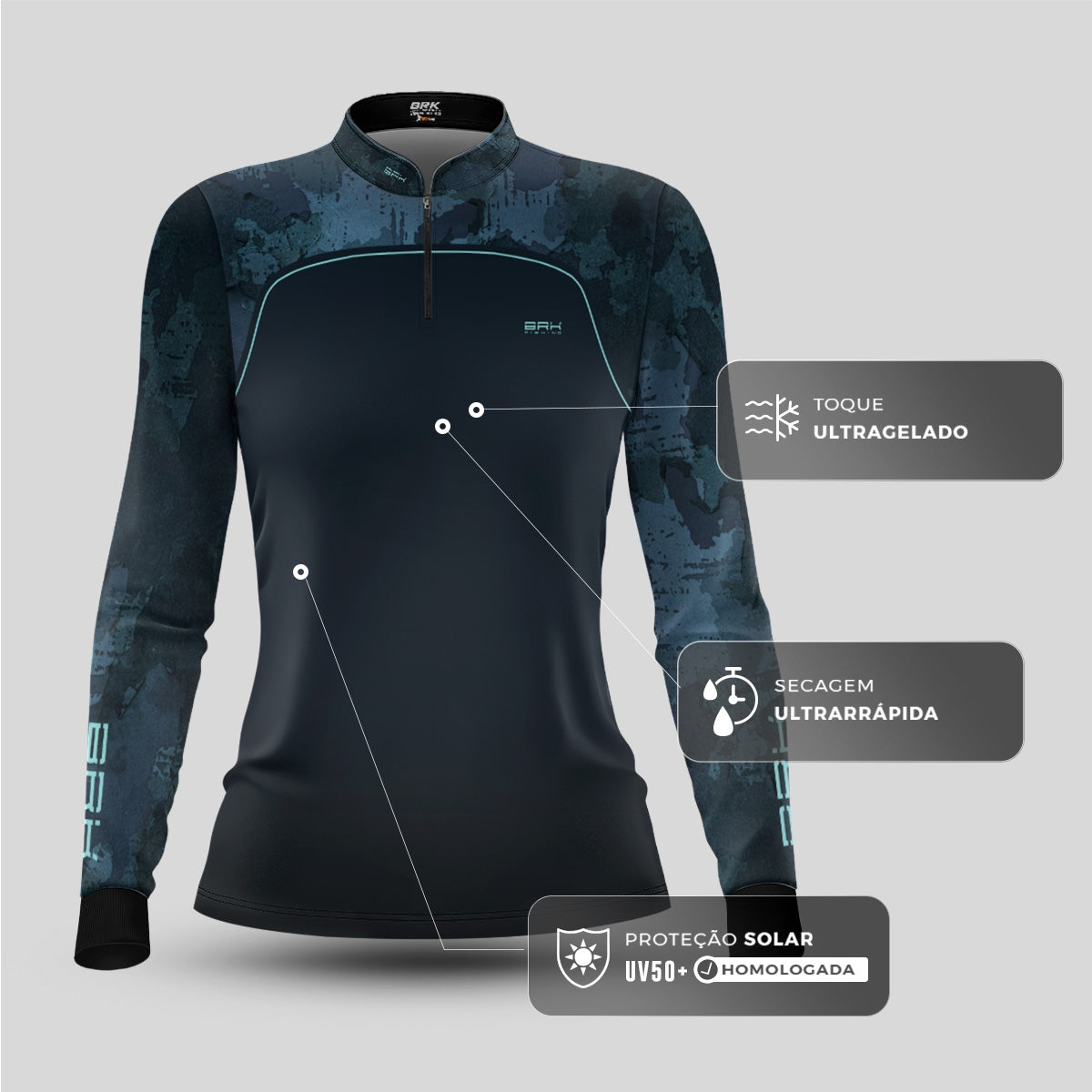 Camisa Agro Feminina Brk Camo Mapa Mundi com Proteção UV50+