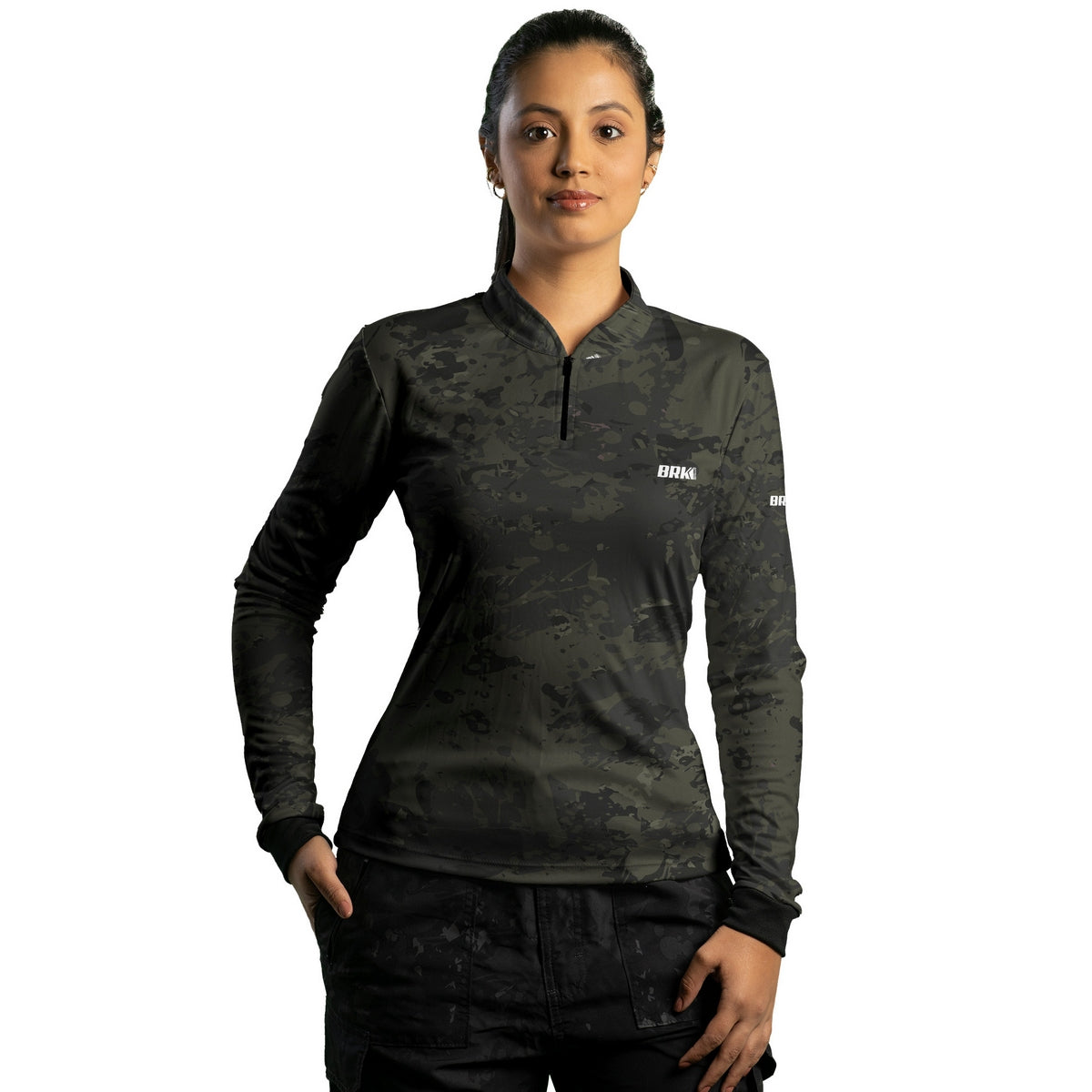 Camisa de Pesca Feminina Brk Camuflada Preta com UV50+