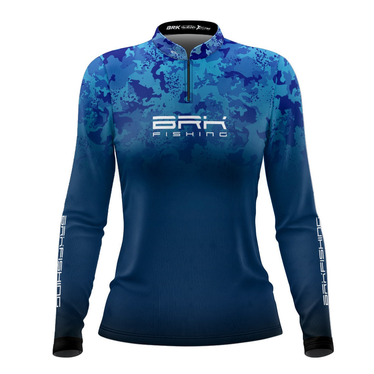 Camisa de Pesca Feminina Brk Azul Naval Camuflado com Proteção UV50+