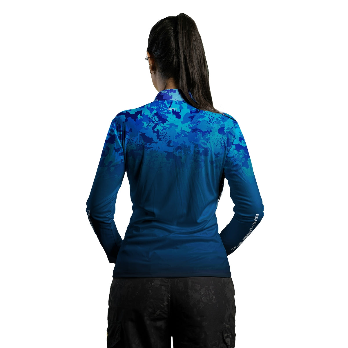 Camisa de Pesca Feminina Brk Azul Naval Camuflado com Proteção UV50+