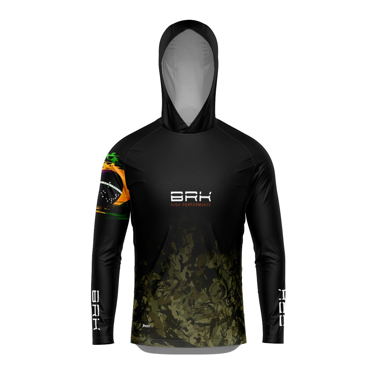 Camisa de Pesca com Capuz Brk Camuflado Preto Brasil com Proteção Solar UV50+