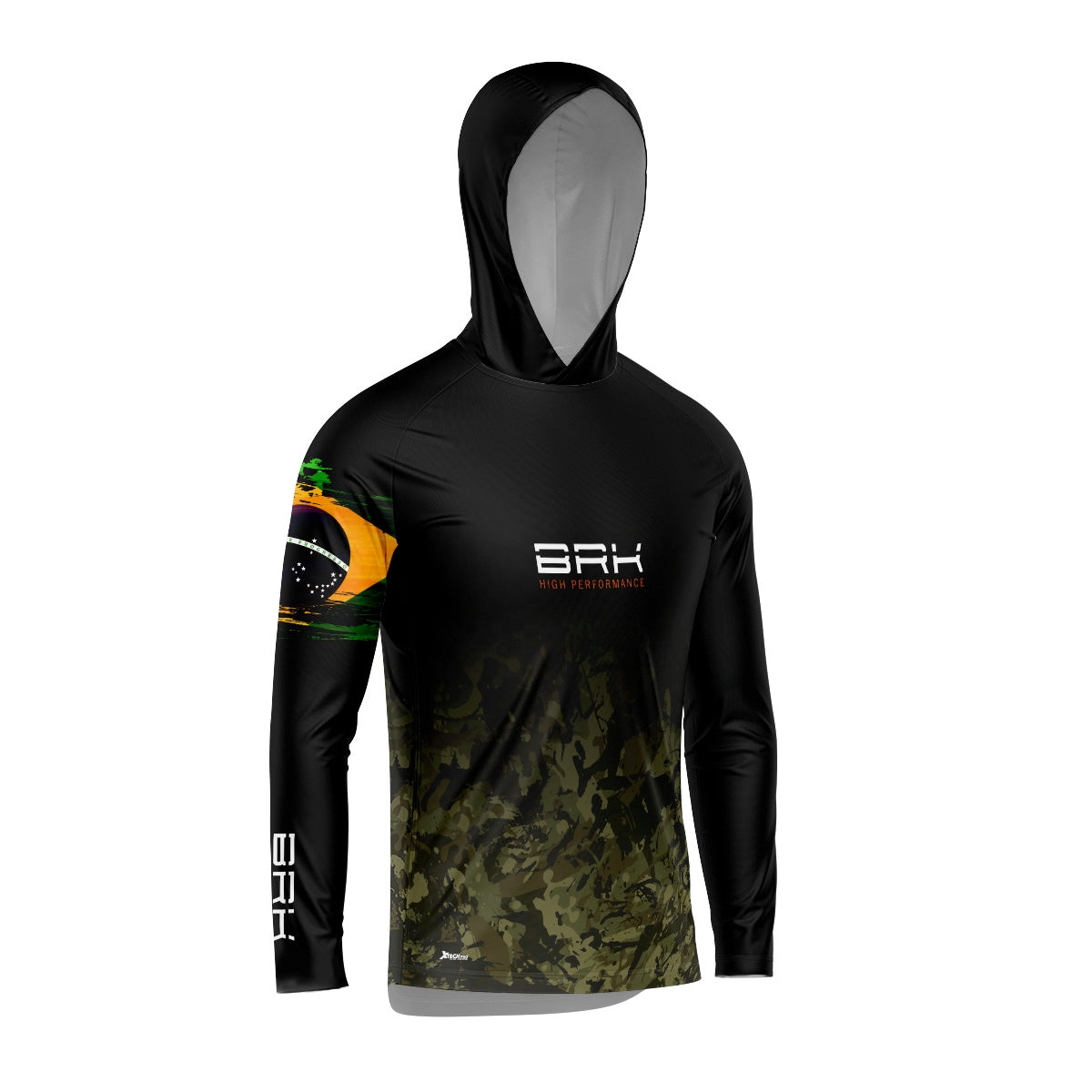 Camisa de Pesca com Capuz Brk Camuflado Preto Brasil com Proteção Solar UV50+