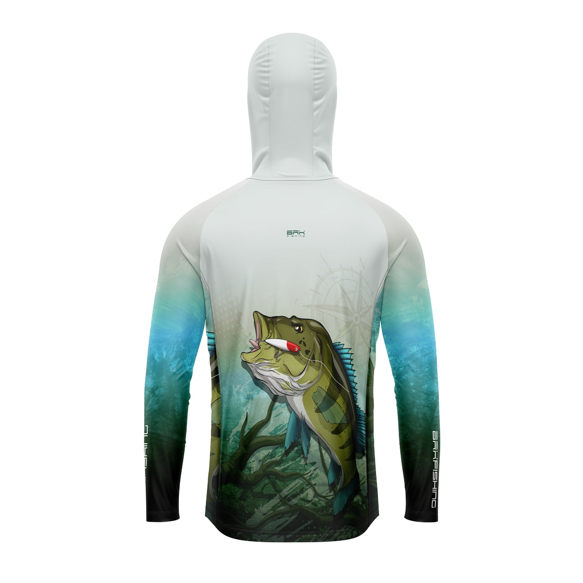 Camisa de Pesca com Capuz Brk Verde e Branca Tucunaré Azul com Proteção Solar UV50+
