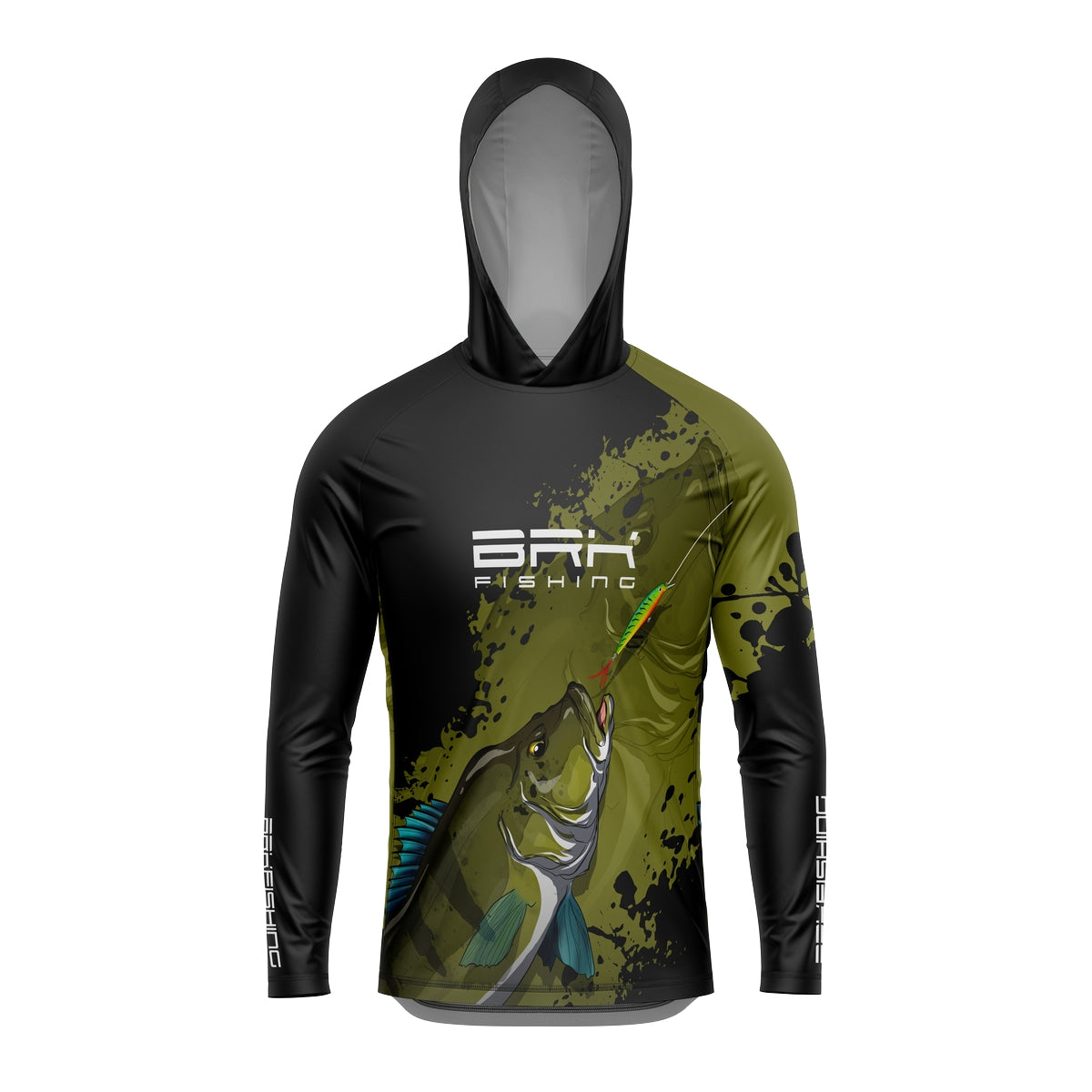 Camisa de Pesca com Capuz Brk Musgo e Preto Tucunaré Azul com Proteção Solar UV50+