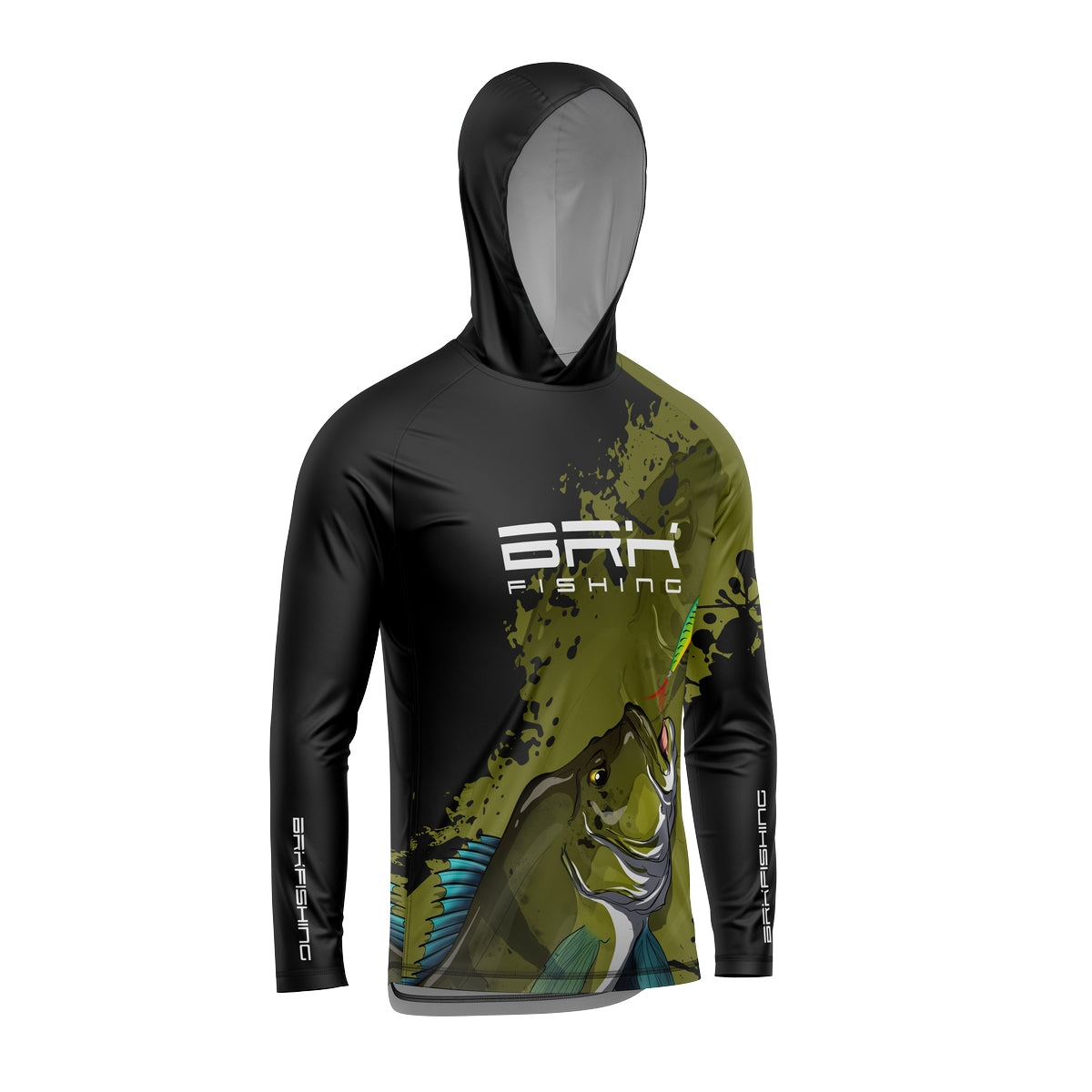 Camisa de Pesca com Capuz Brk Musgo e Preto Tucunaré Azul com Proteção Solar UV50+