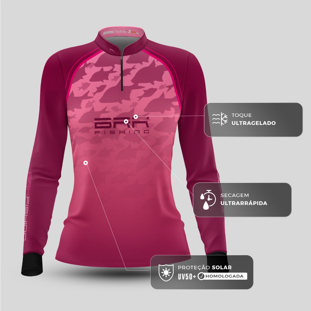 Camisa de Pesca Feminina Brk Cardume Rosa com Proteção UV50+