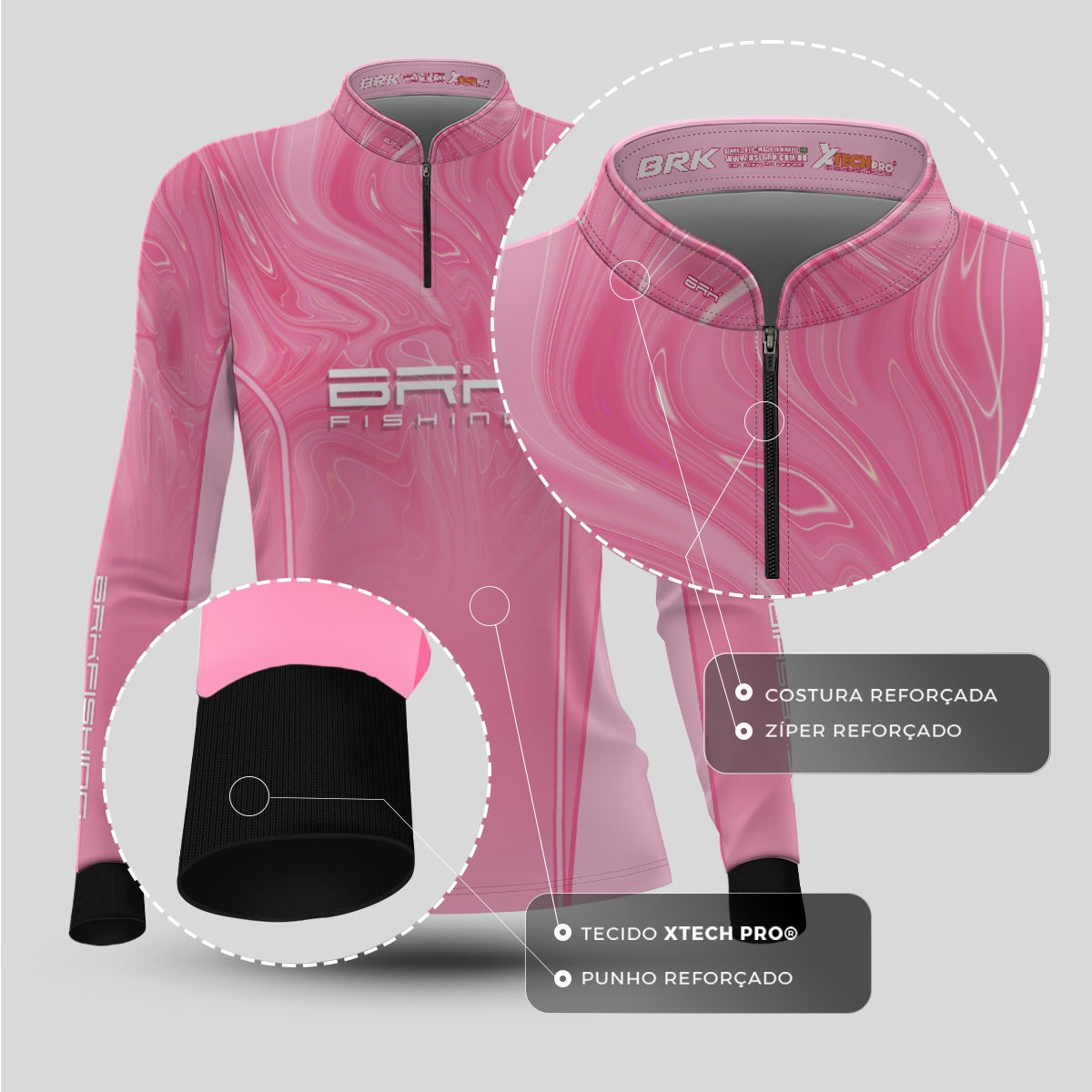 Camisa de Pesca Feminina Brk Básica Floral Azul Claro com Proteção UV50+