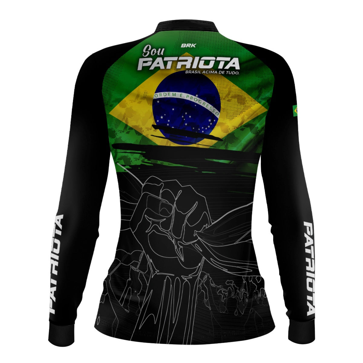 Camisa Agro Feminina Brk Básica Patriota Preta Bandeira do Brasil com Proteção UV50+