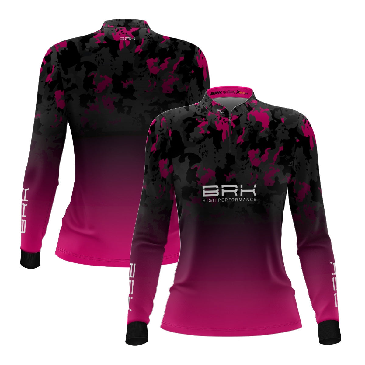 Camisa Agro Feminina Brk Preta e Rosa com Proteção Solar UV50+