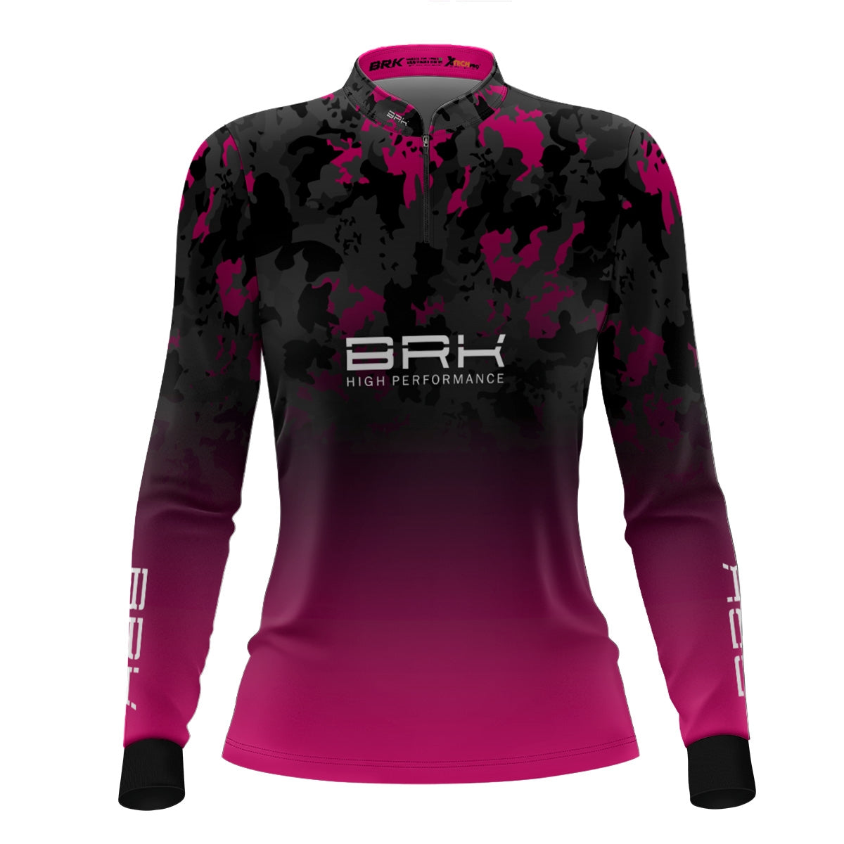 Camisa Agro Feminina Brk Preta e Rosa com Proteção Solar UV50+