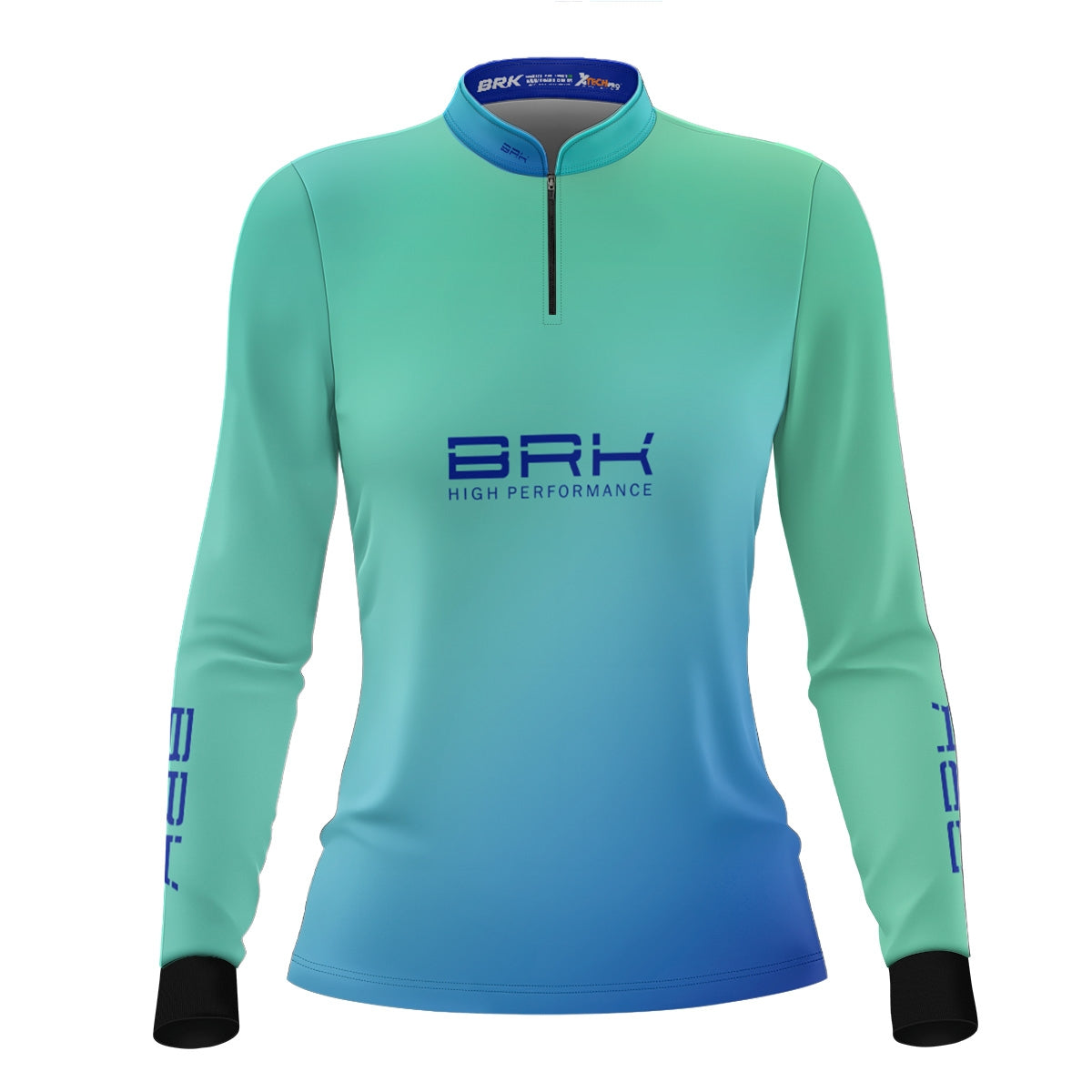 Camisa Agro Feminina Brk Azul e Verde com Proteção Solar UV50+