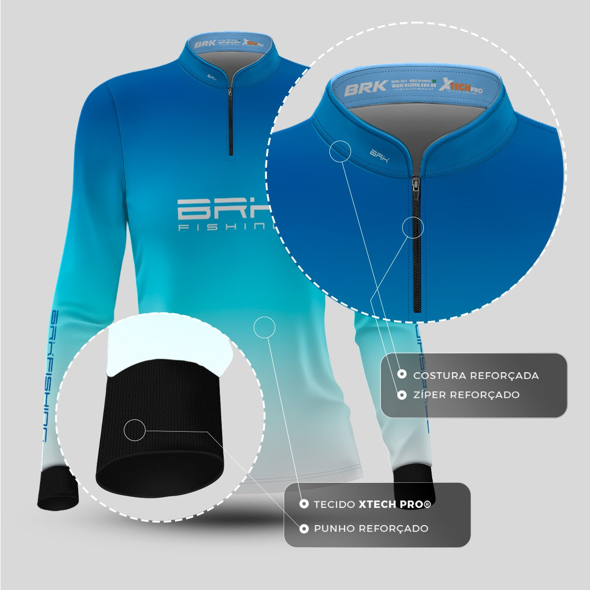 Camisa Feminina de Pesca  Brk Azul Degradê com UV50+