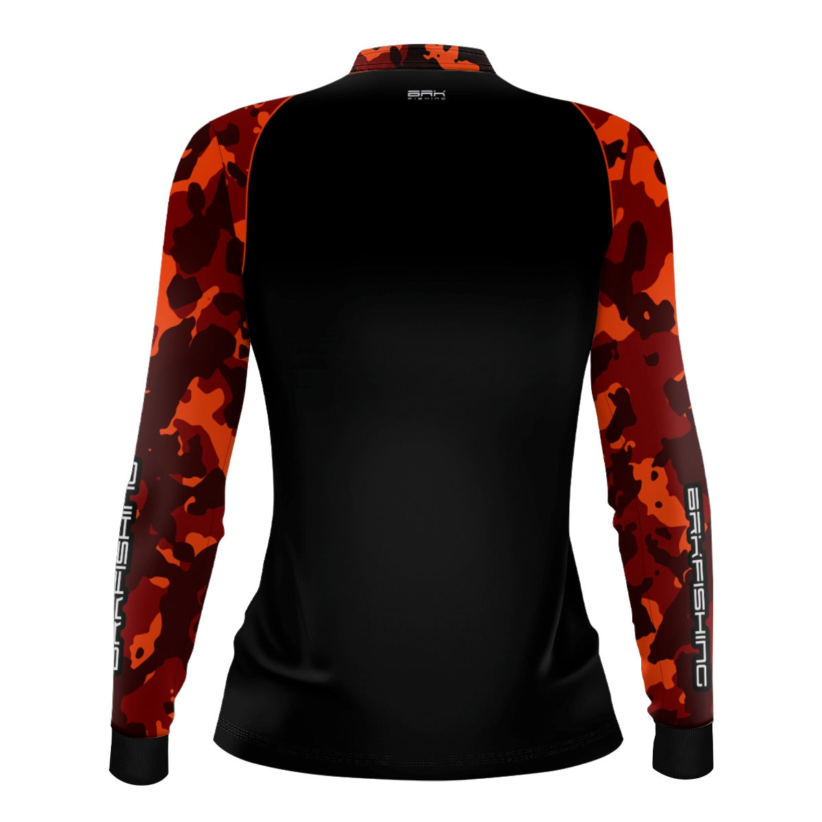 Camisa Feminina de Pesca  Brk Preta e Laranja Camuflada com UV50+