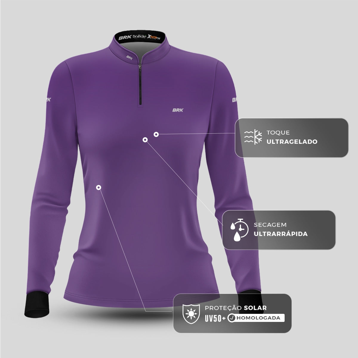 Camisa de Motociclismo Feminina Brk Básica Roxa com Proteção Solar UV50+