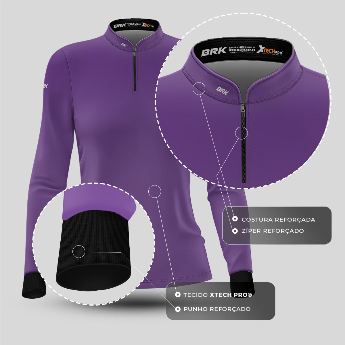 Camisa de Motociclismo Feminina Brk Básica Roxa com Proteção Solar UV50+