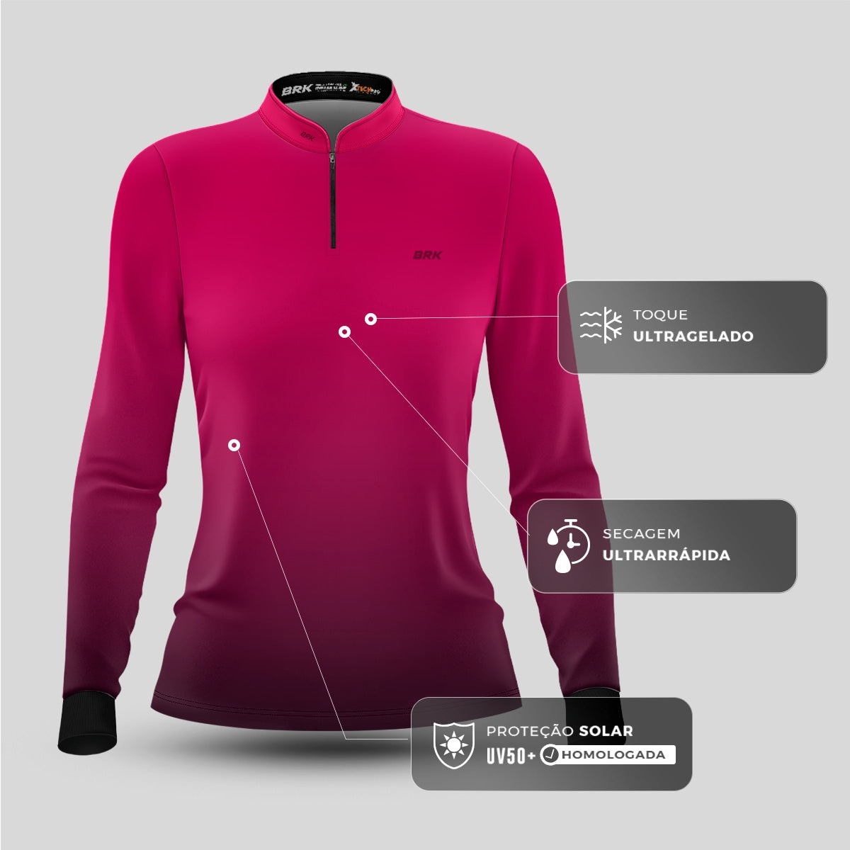 Camisa de Pesca Feminina Brk Unissex Basic Rosa com UV50+