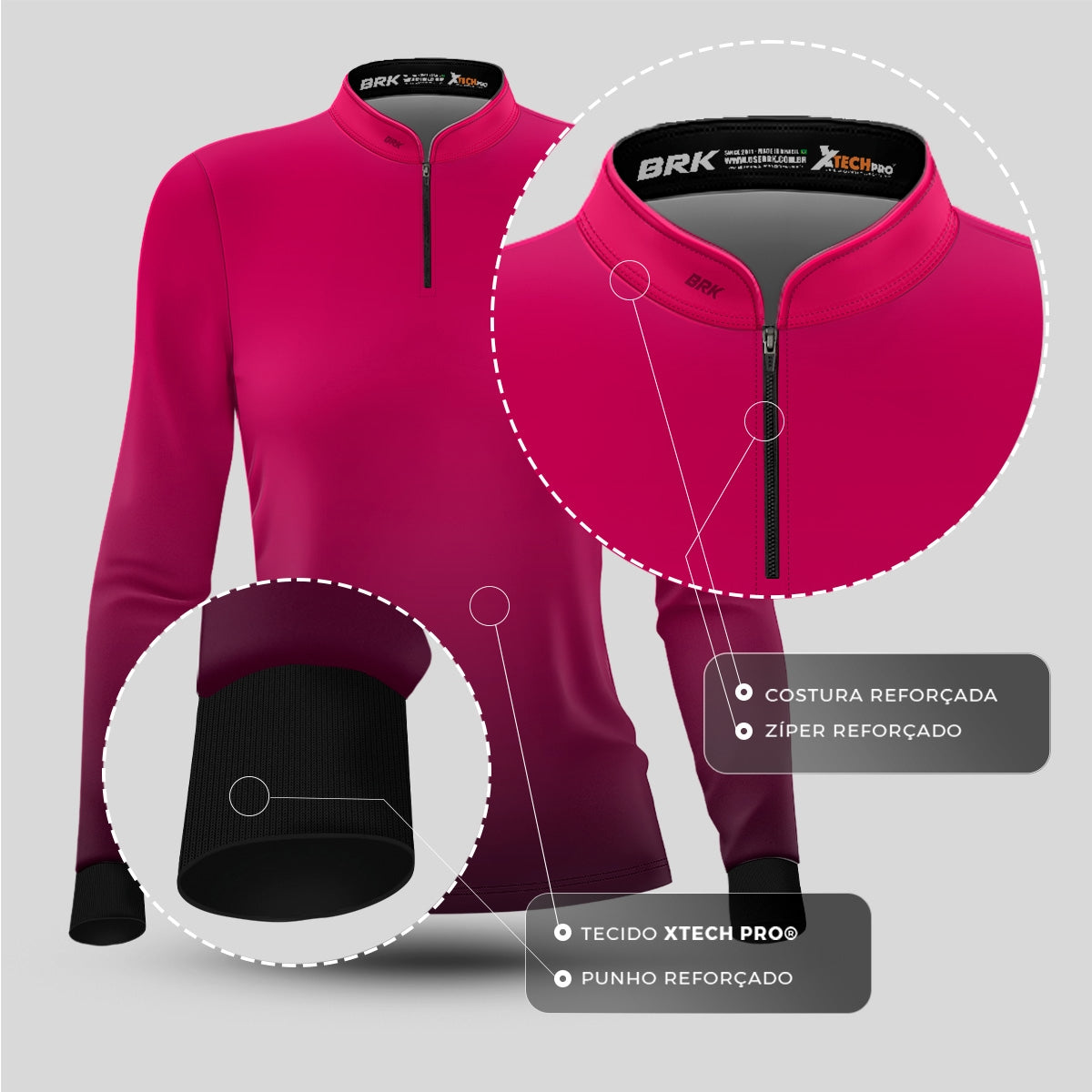 Camisa de Pesca Feminina Brk Unissex Basic Rosa com UV50+