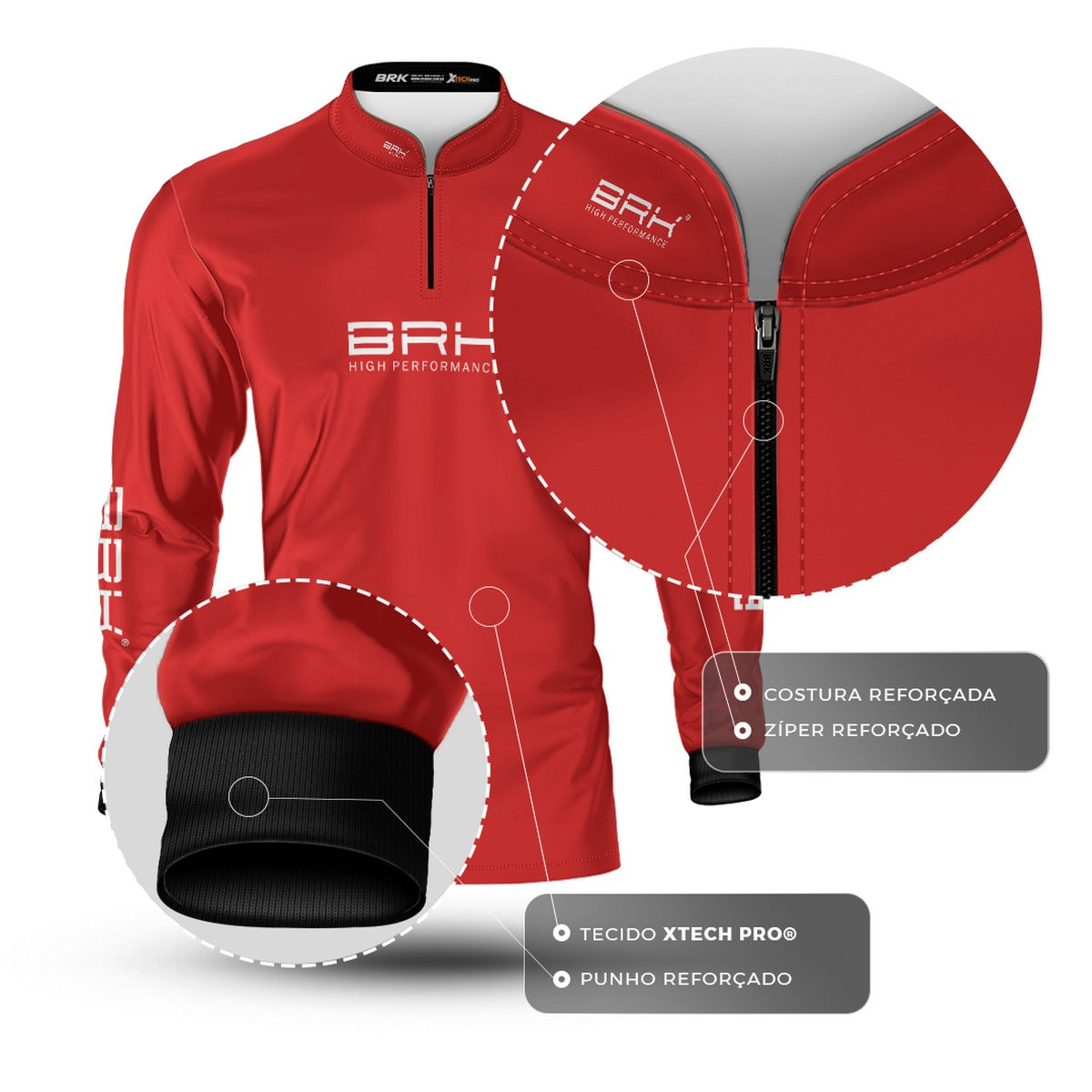 Camisa de Pesca Brk Básica Vermelha com Proteção Solar UV50+