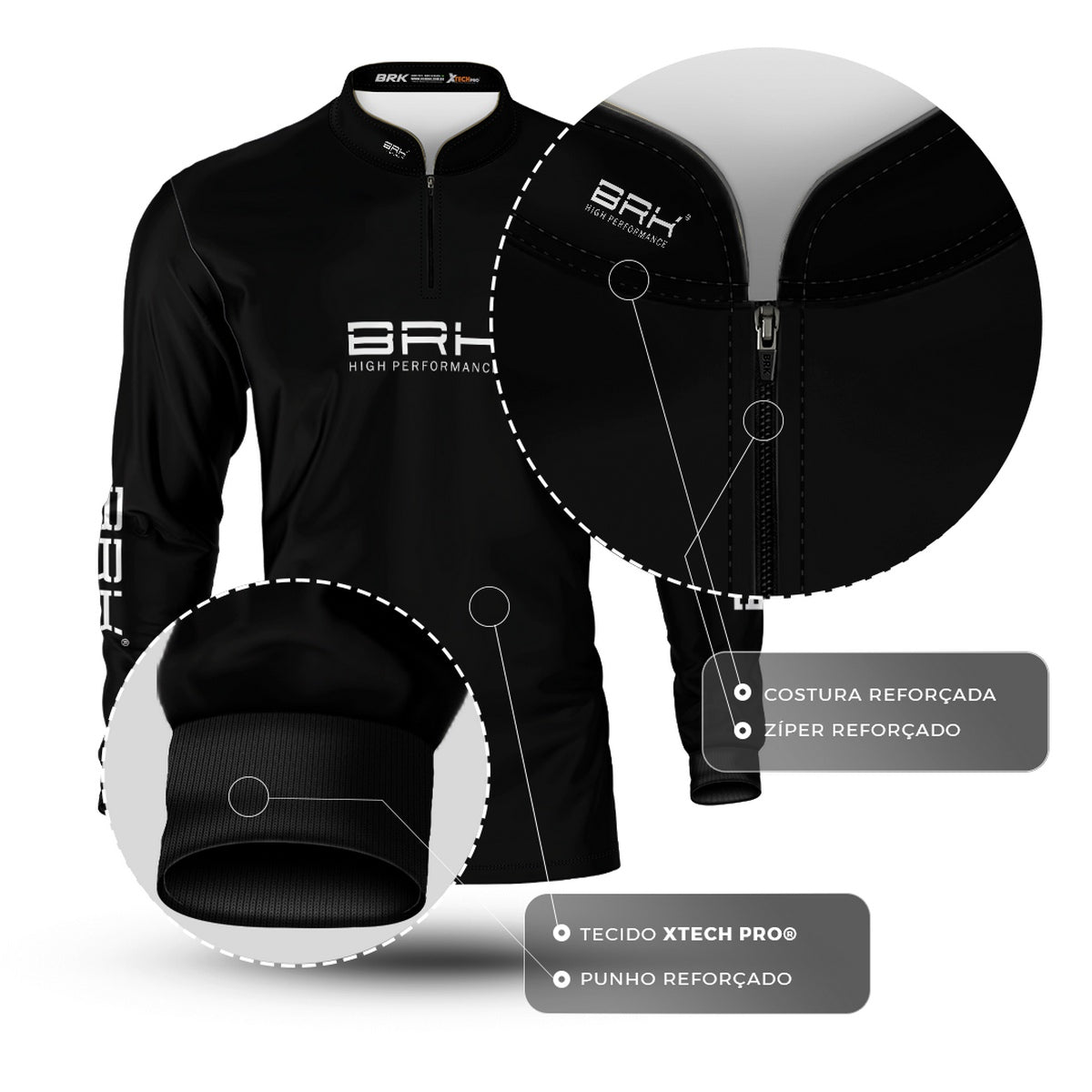 Camisa de Pesca Brk Básica Preta com Proteção Solar UV50+