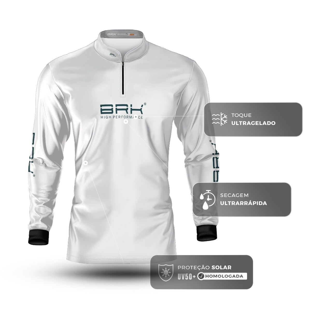 Camisa de Pesca Brk Básica Branca com Proteção Solar UV50+