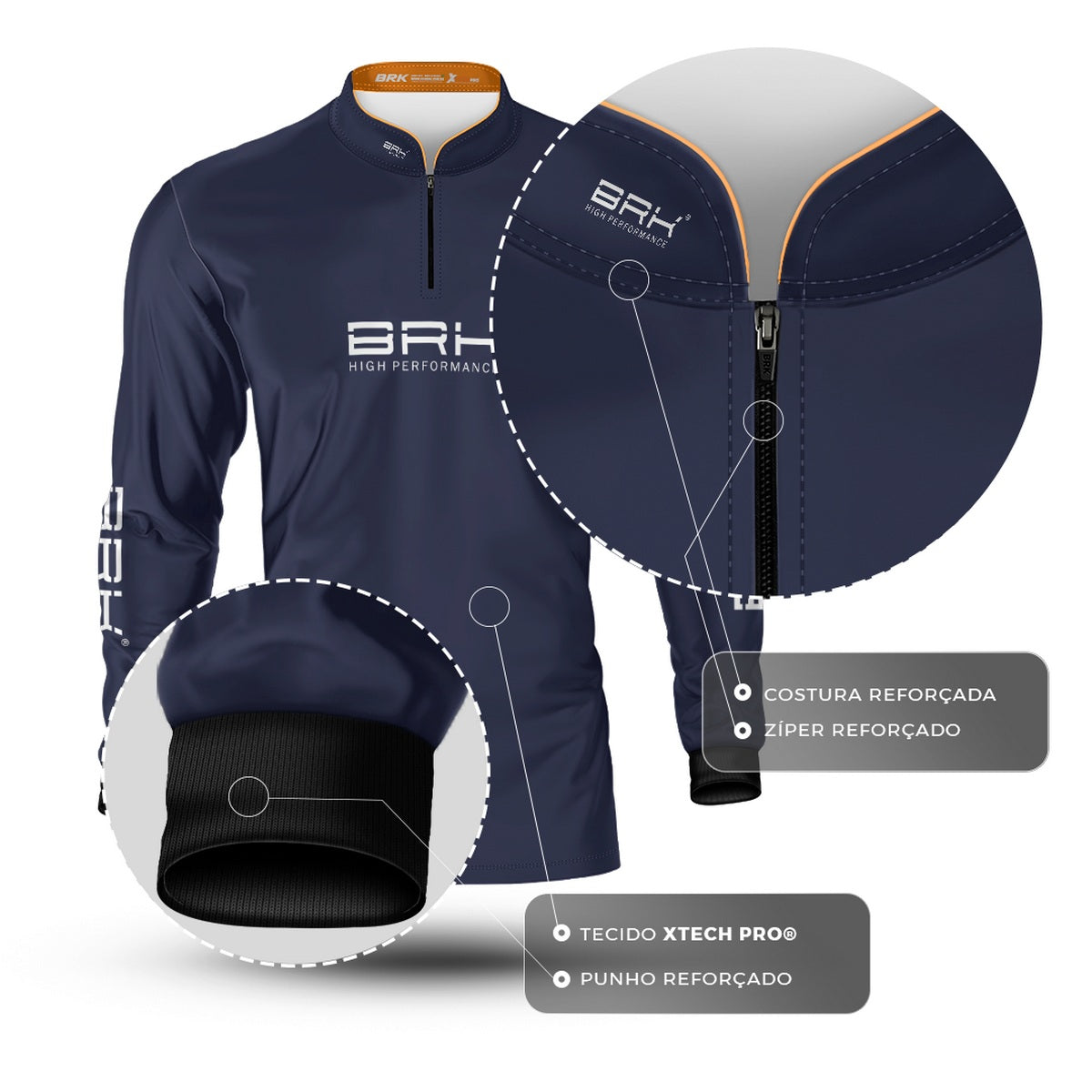 Camisa de Pesca Brk Básica Azul Marinho com Proteção Solar UV50+